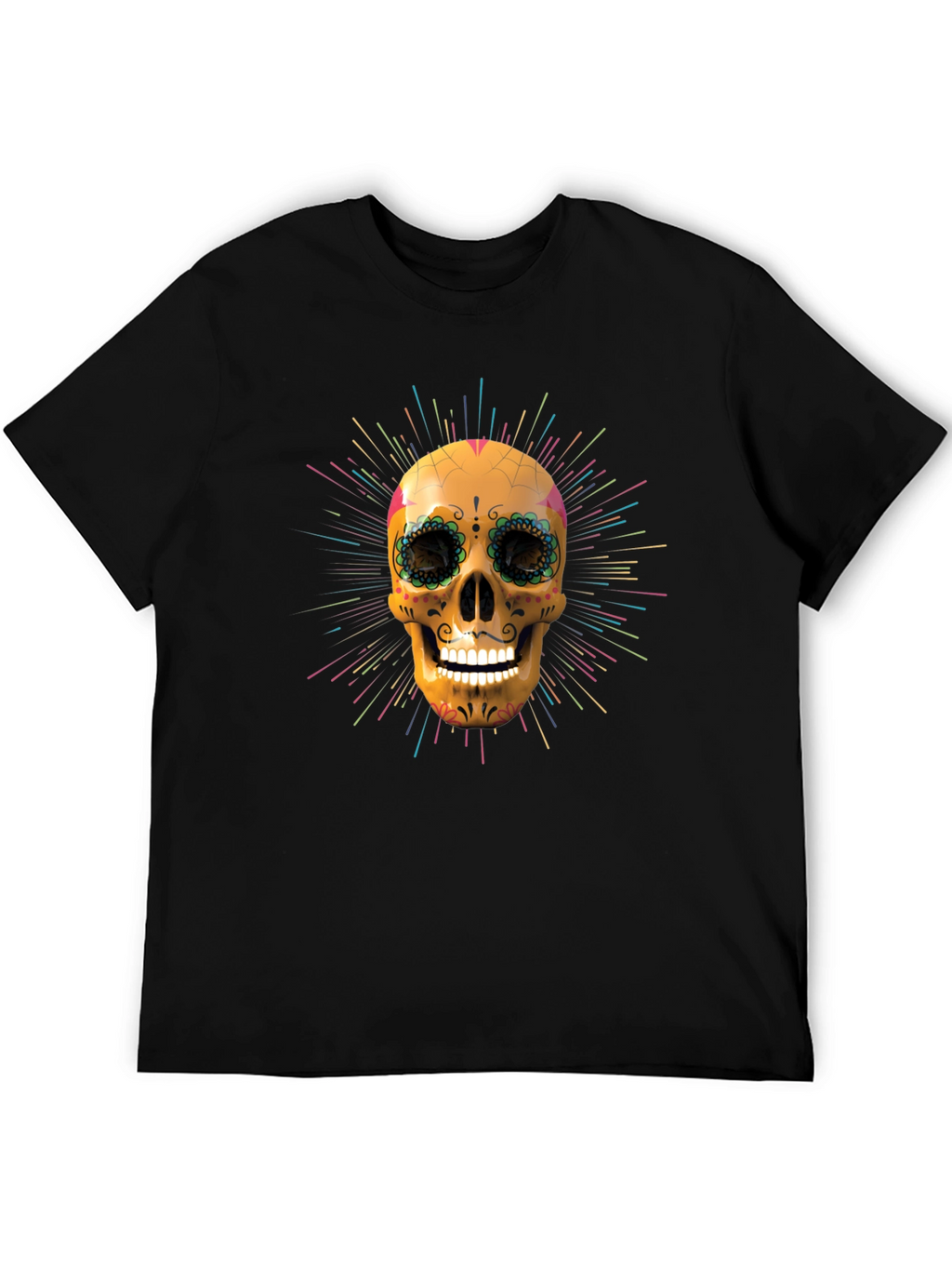 Camiseta Negra con Calavera de Azúcar Vibrante