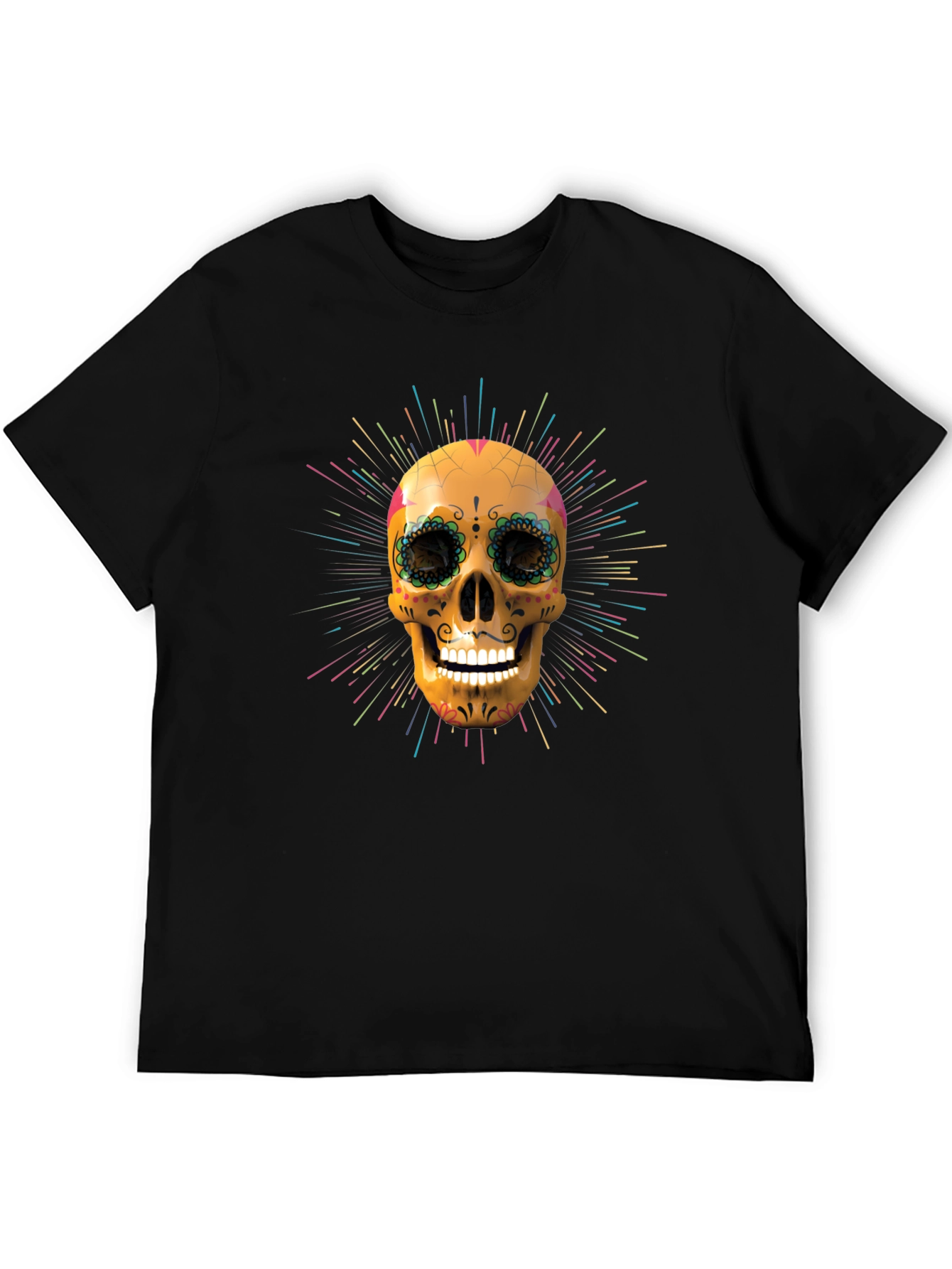 Camiseta Negra con Calavera de Azúcar Vibrante