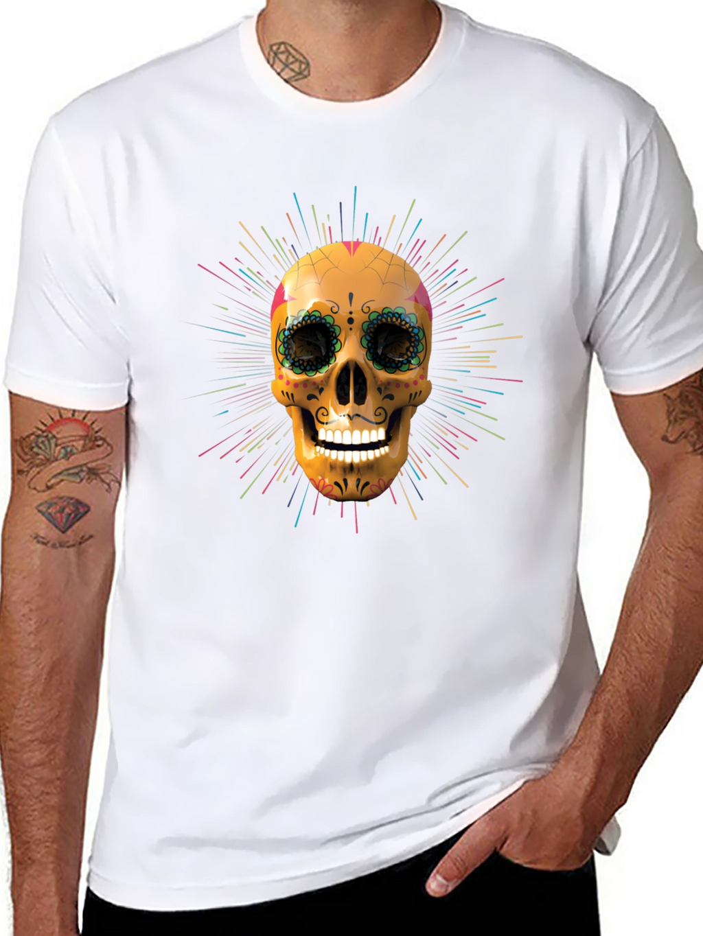 Camiseta Negra con Calavera de Azúcar Vibrante