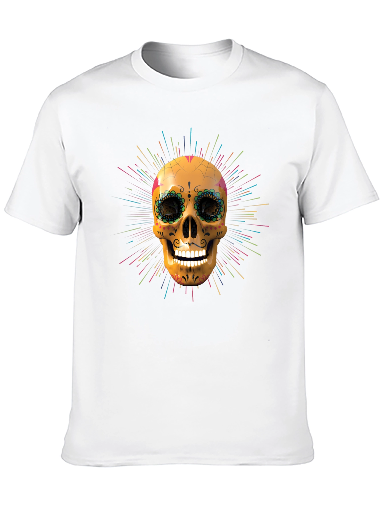 Camiseta Negra con Calavera de Azúcar Vibrante