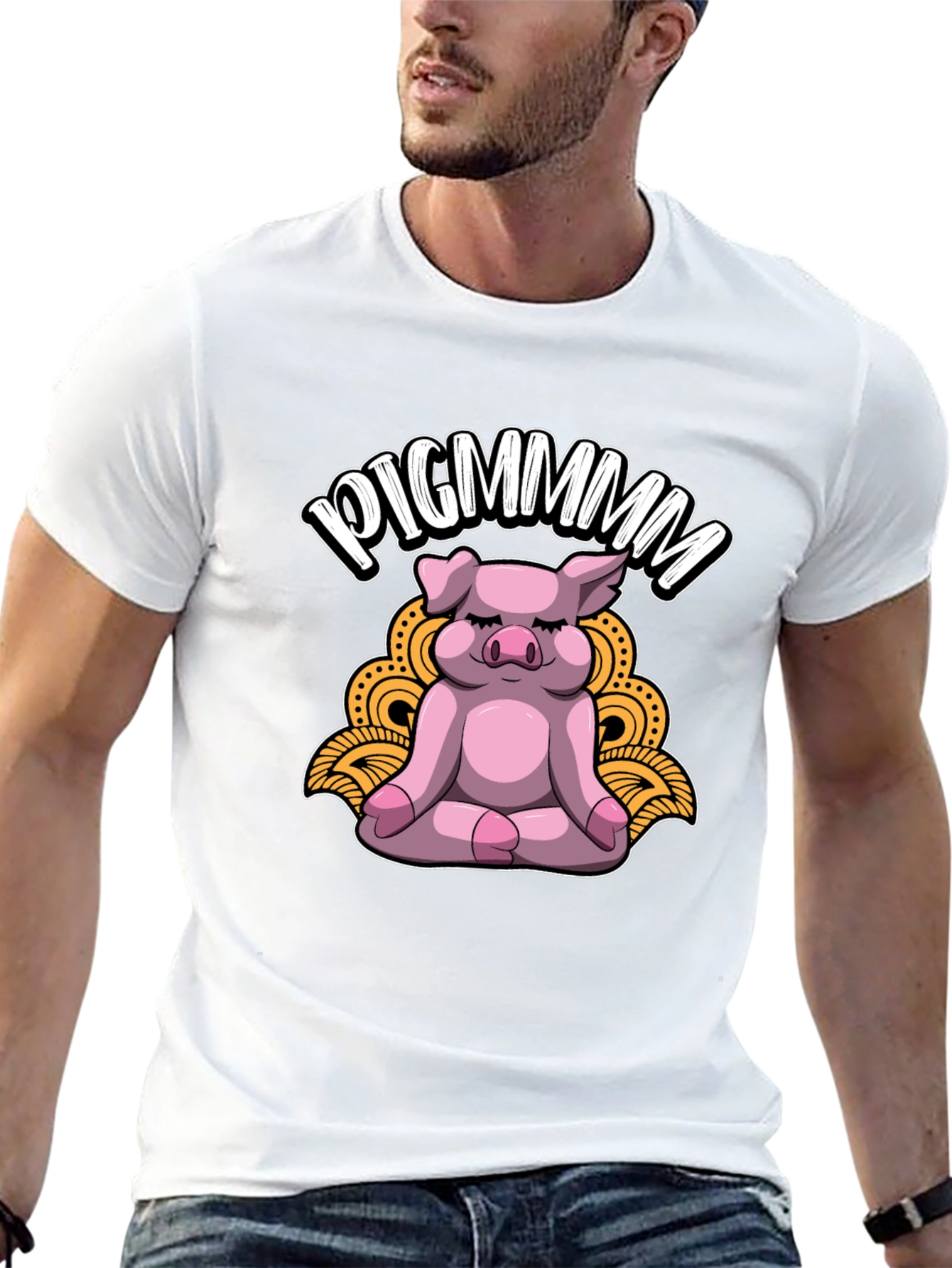 Camiseta Negra con Diseño de Cerdo Meditando - PIGMMMM
