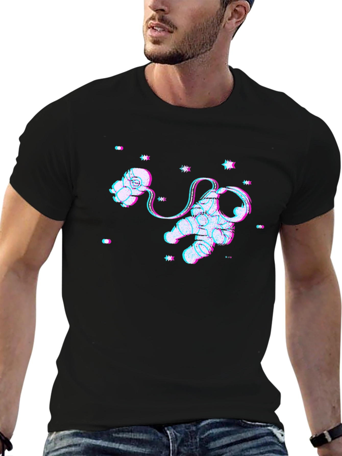 Camiseta Negra con Diseño de Astronauta Espacial