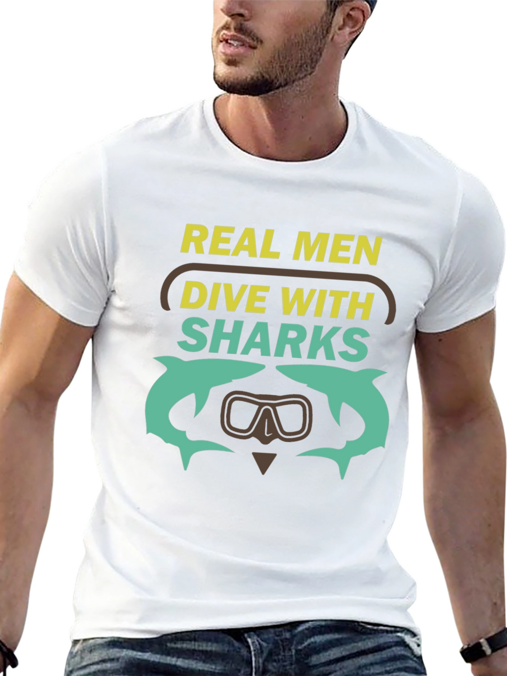 Camiseta Hombre Bucea con Tiburones