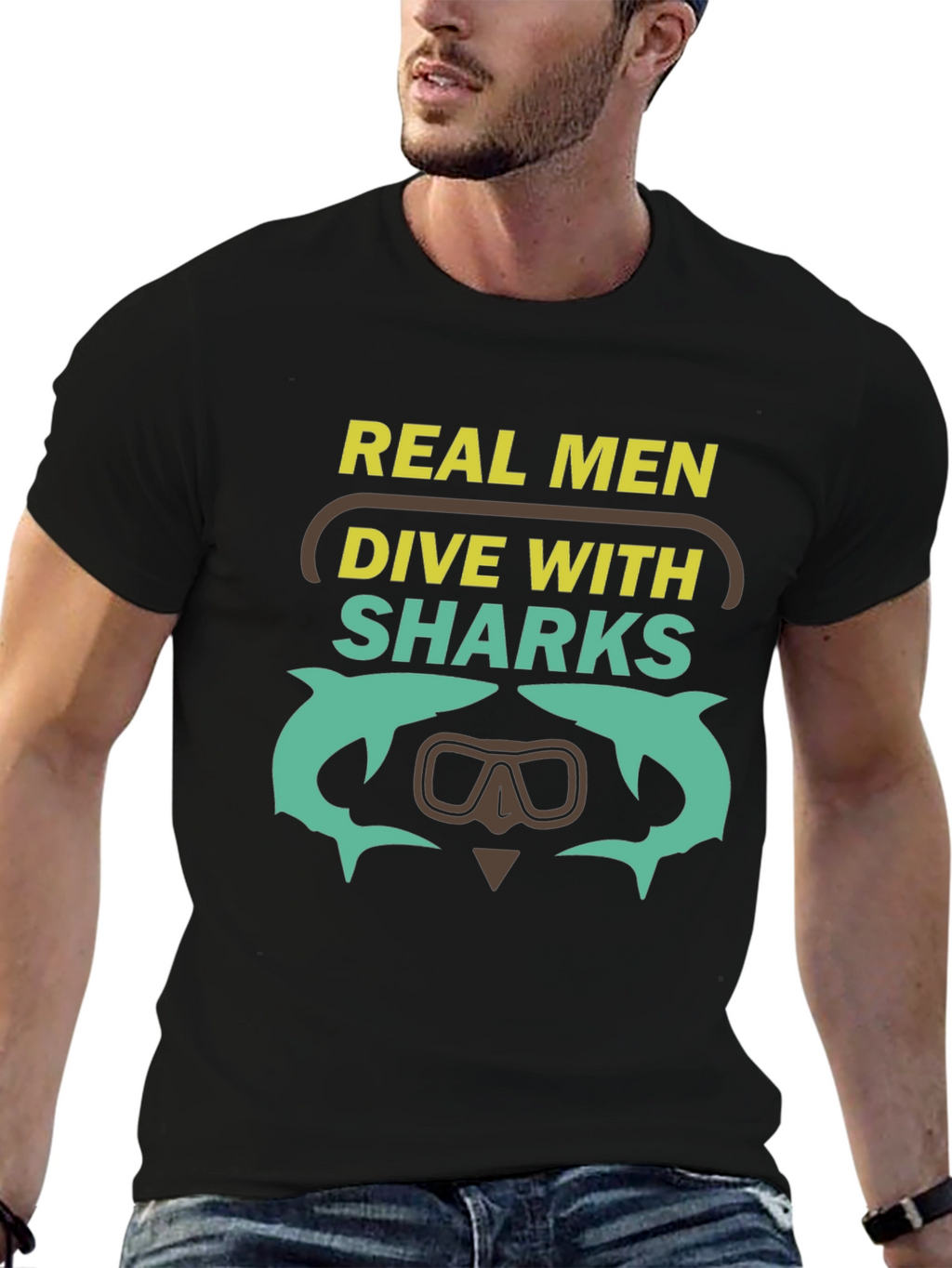 Camiseta Hombre Bucea con Tiburones