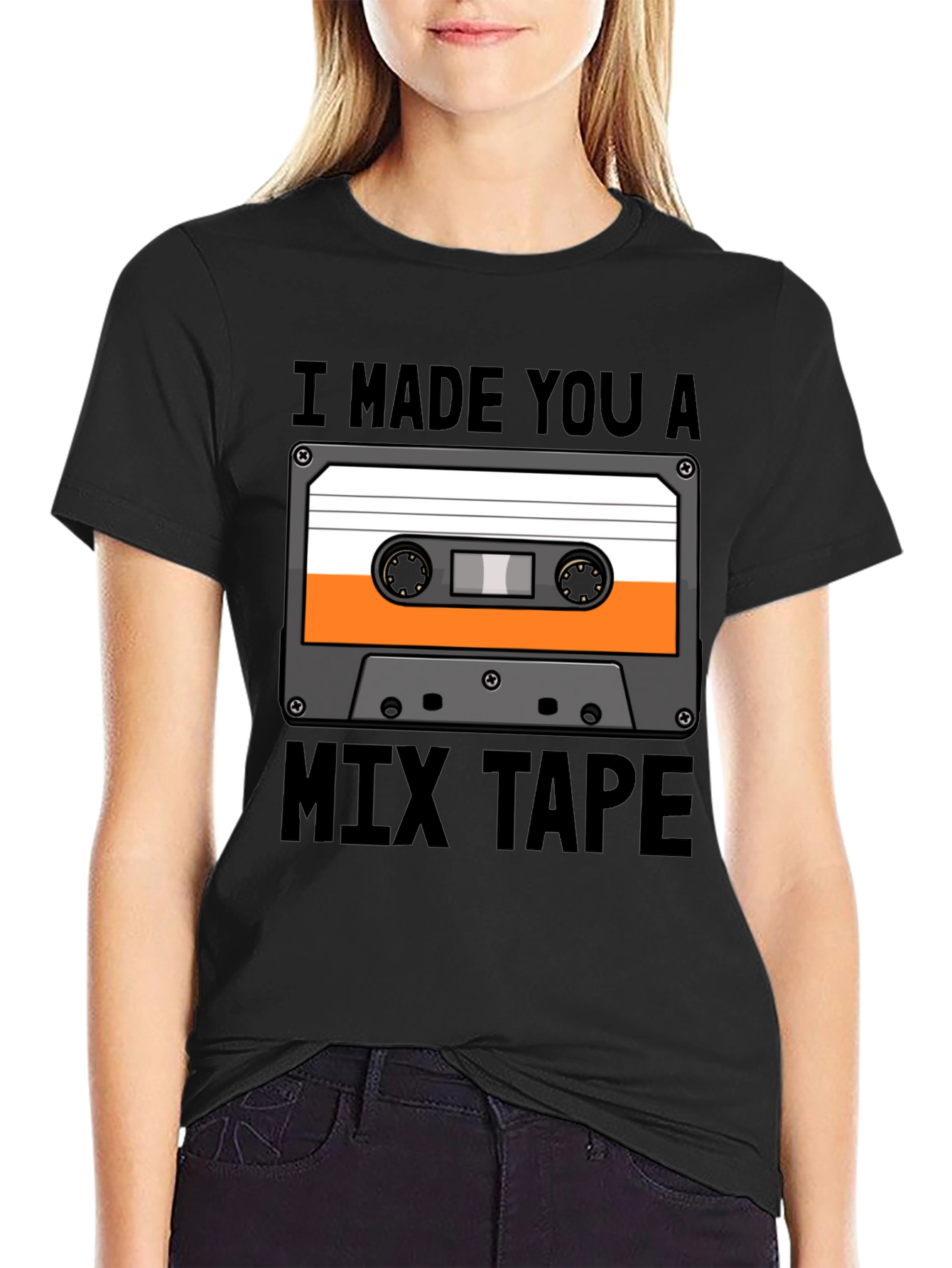 Camiseta Negra con Diseño de Cassette Mix Tape