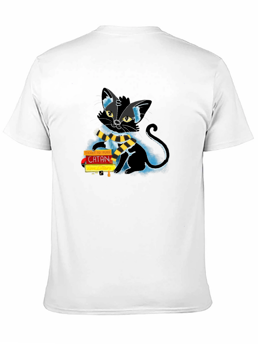 Camiseta Negra con Diseño de Gato Jugando