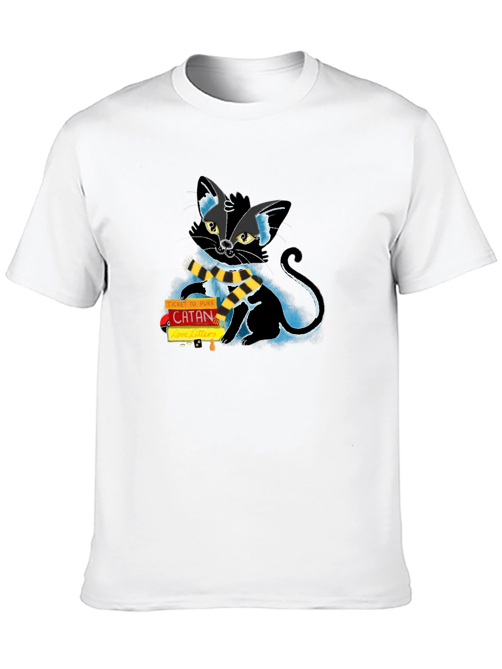 Camiseta Negra con Diseño de Gato Jugando