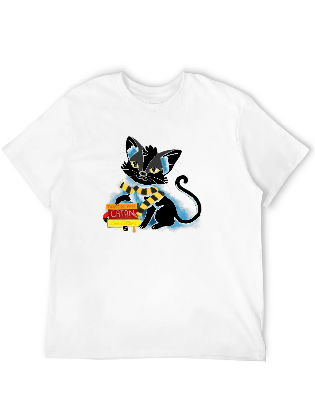 Camiseta Negra con Diseño de Gato Jugando
