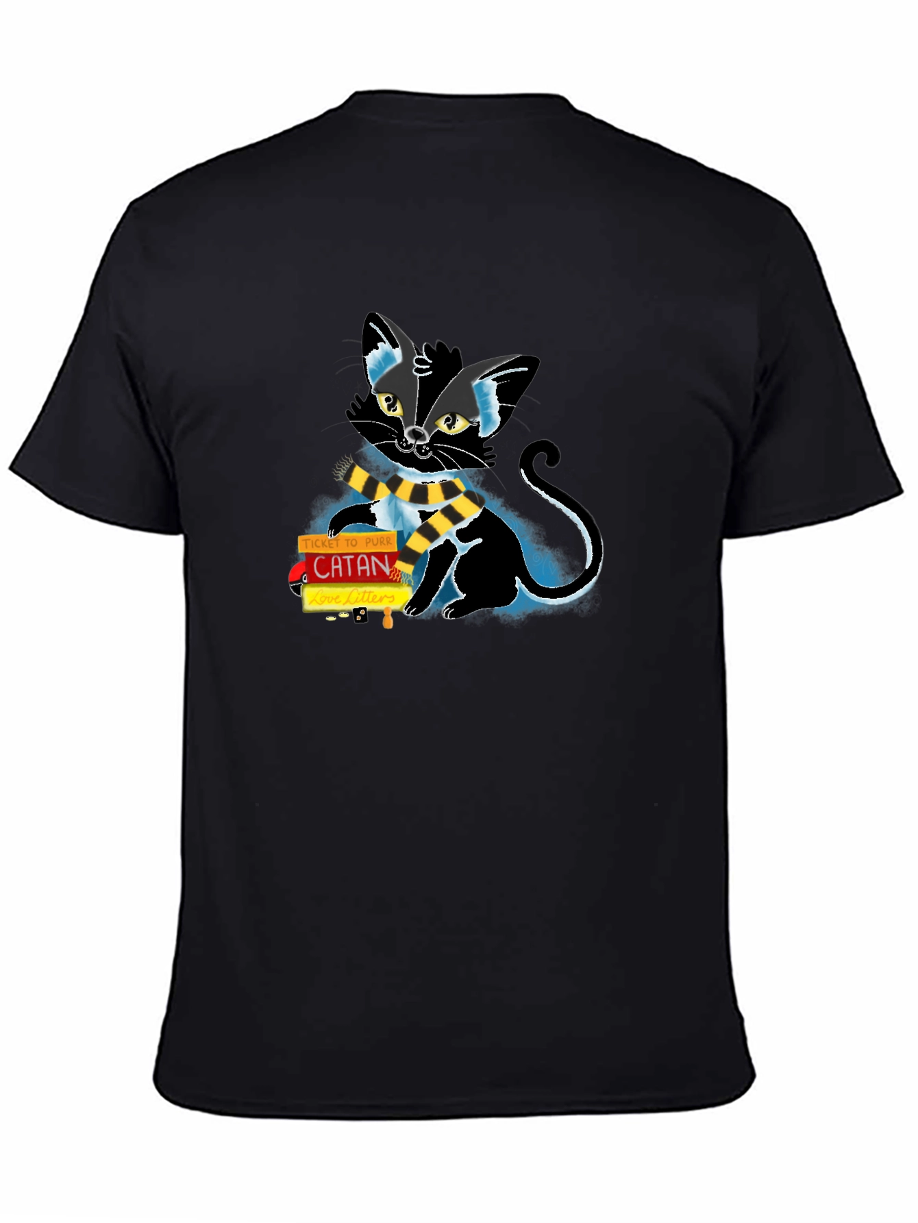 Camiseta Negra con Diseño de Gato Jugando