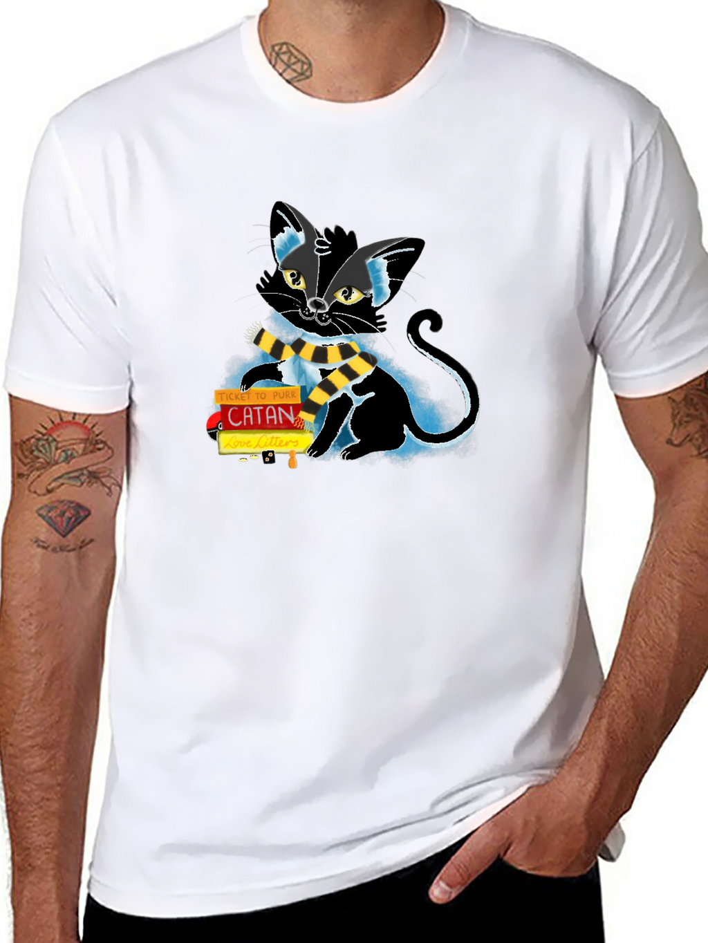 Camiseta Negra con Diseño de Gato Jugando