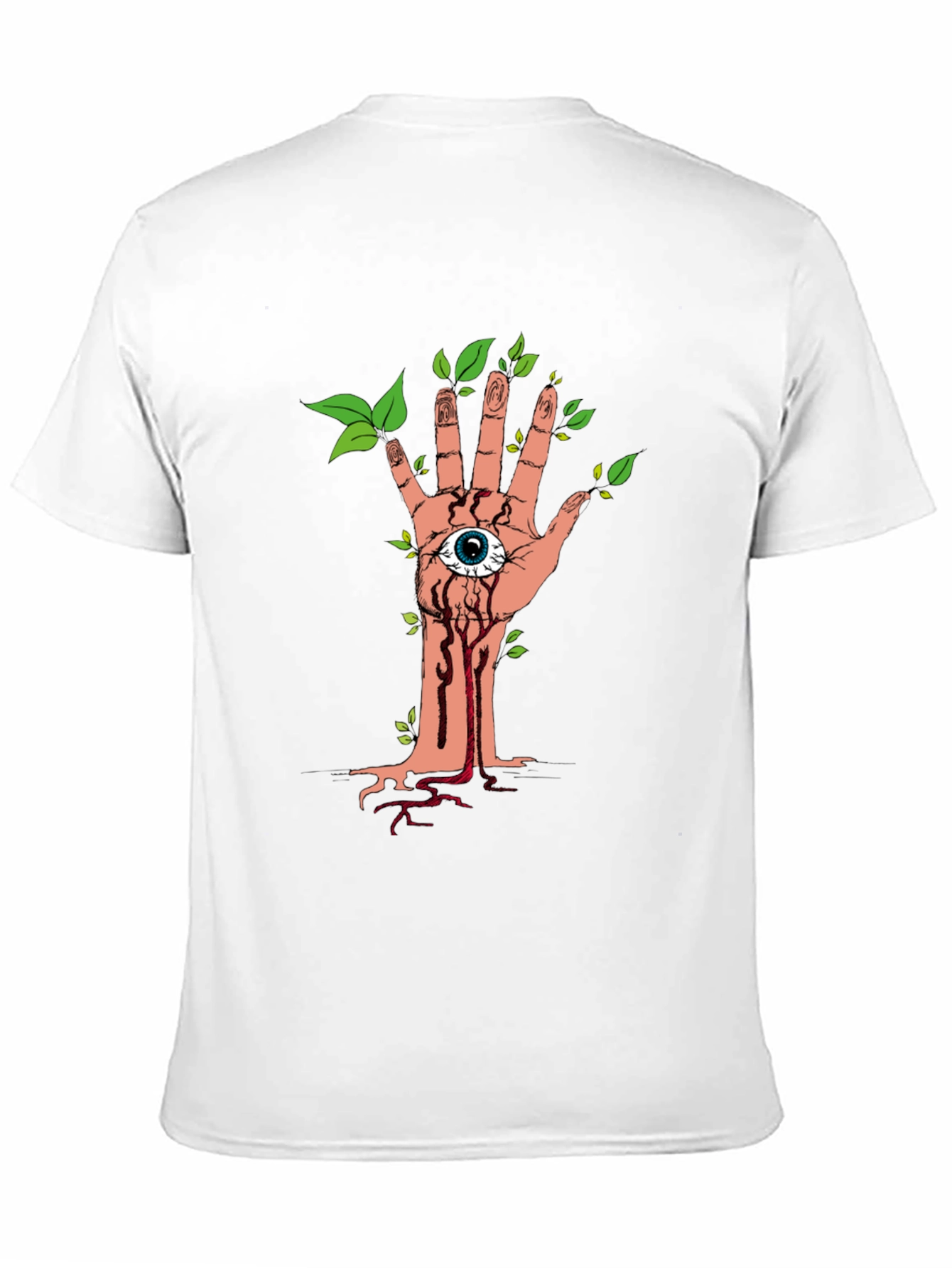 Camiseta Negra con Diseño de Mano Ojo y Naturaleza