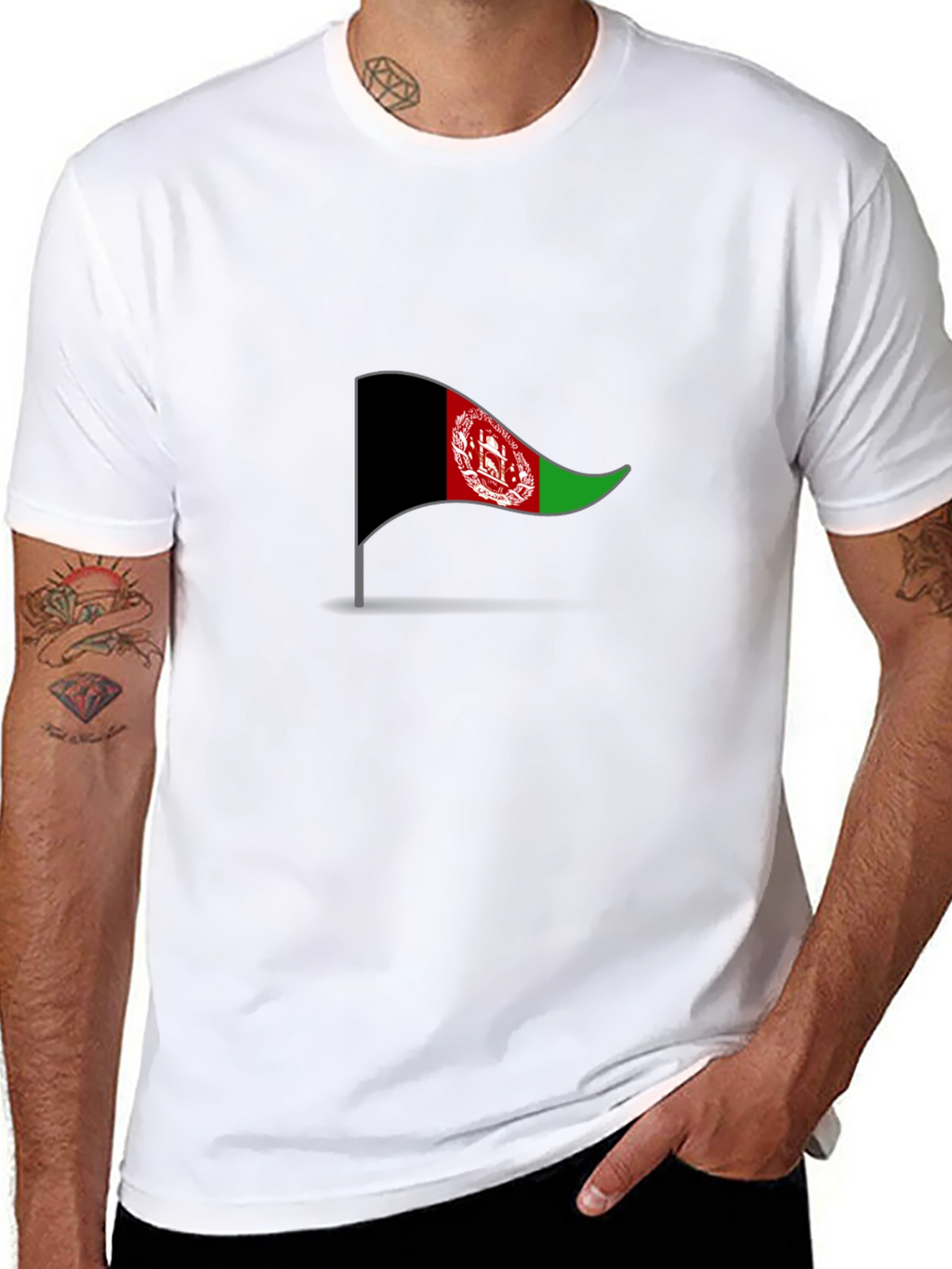 Camiseta Negra Bandera Afganistán Diseño Casual Hombre