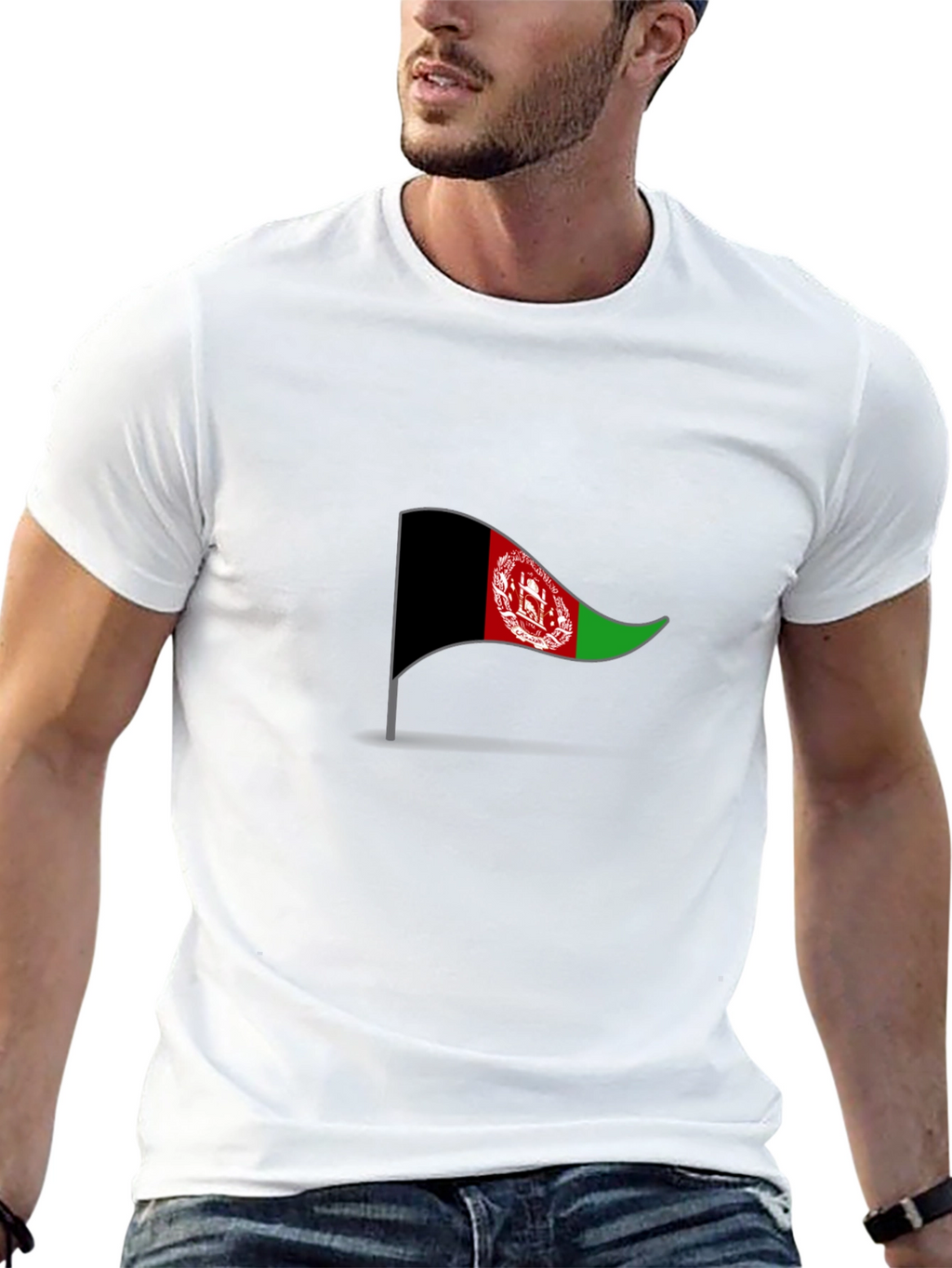 Camiseta Negra Bandera Afganistán Diseño Casual Hombre