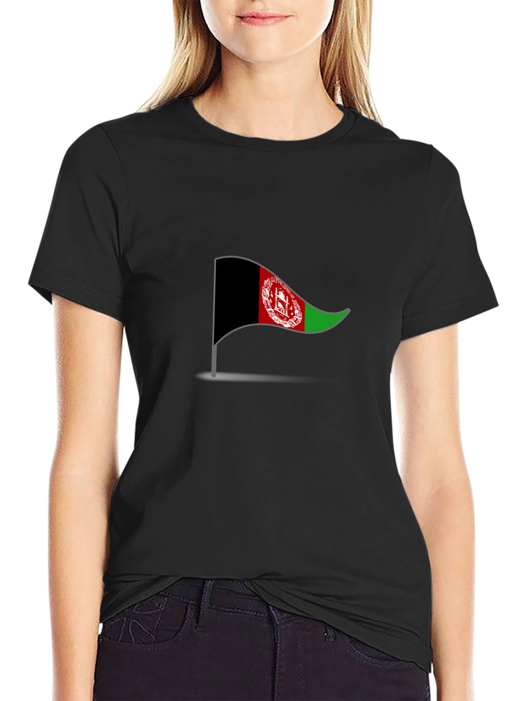 Camiseta Negra Bandera Afganistán Diseño Casual Hombre
