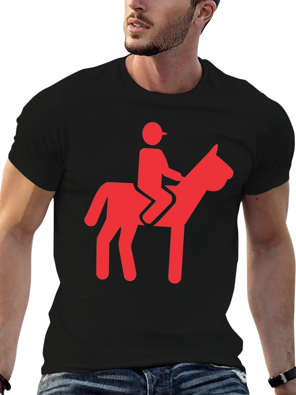 Camiseta Negra con Diseño de Jinete Rojo