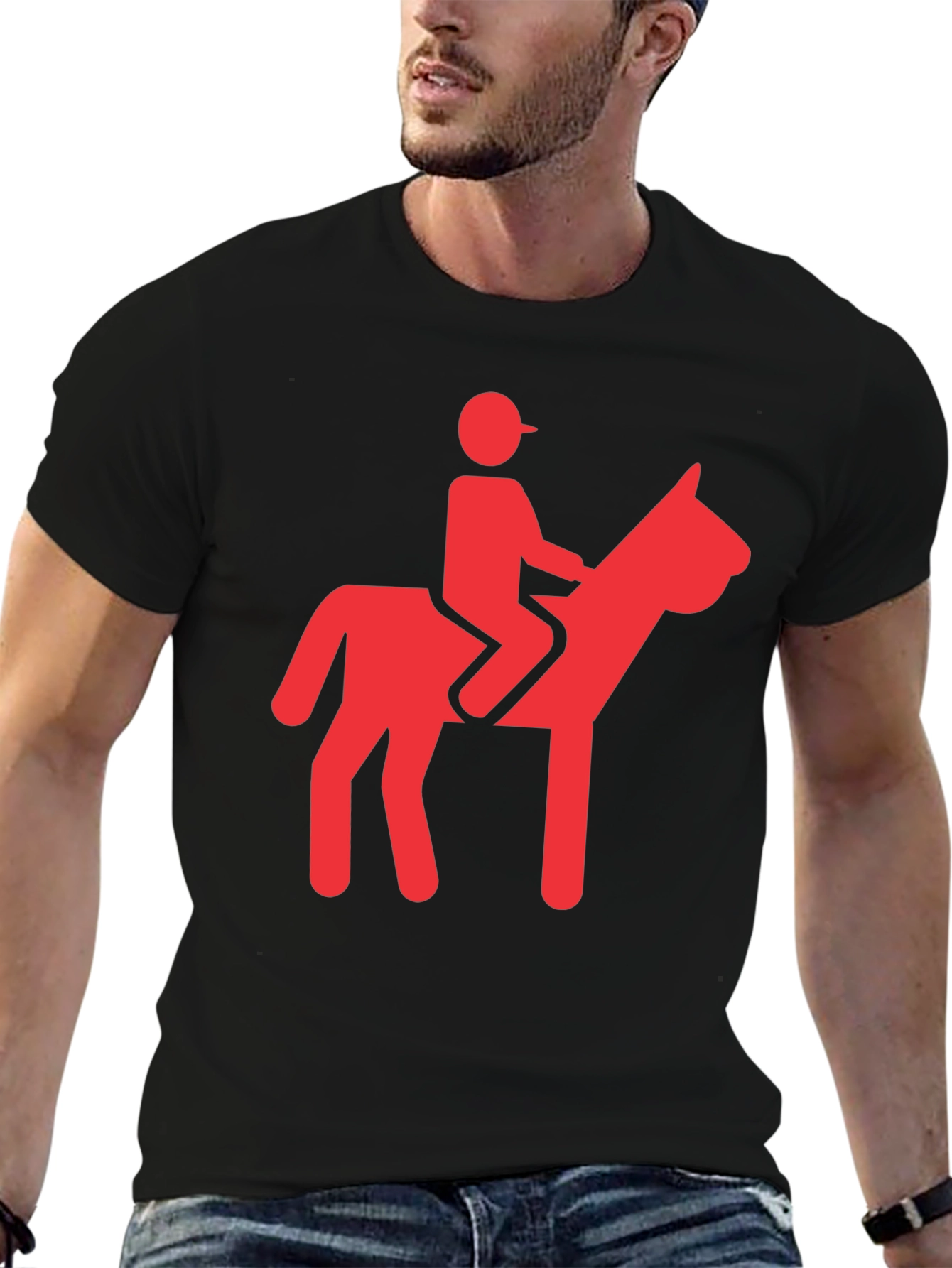 Camiseta Negra con Diseño de Jinete Rojo