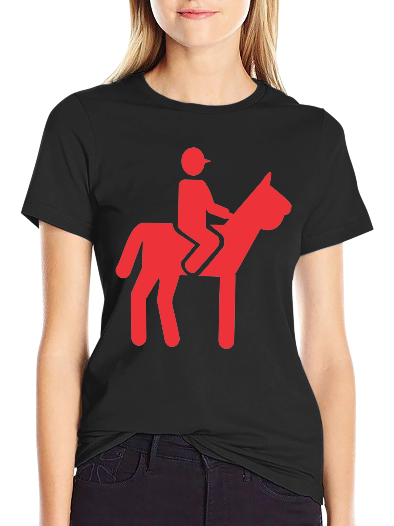 Camiseta Negra con Diseño de Jinete Rojo