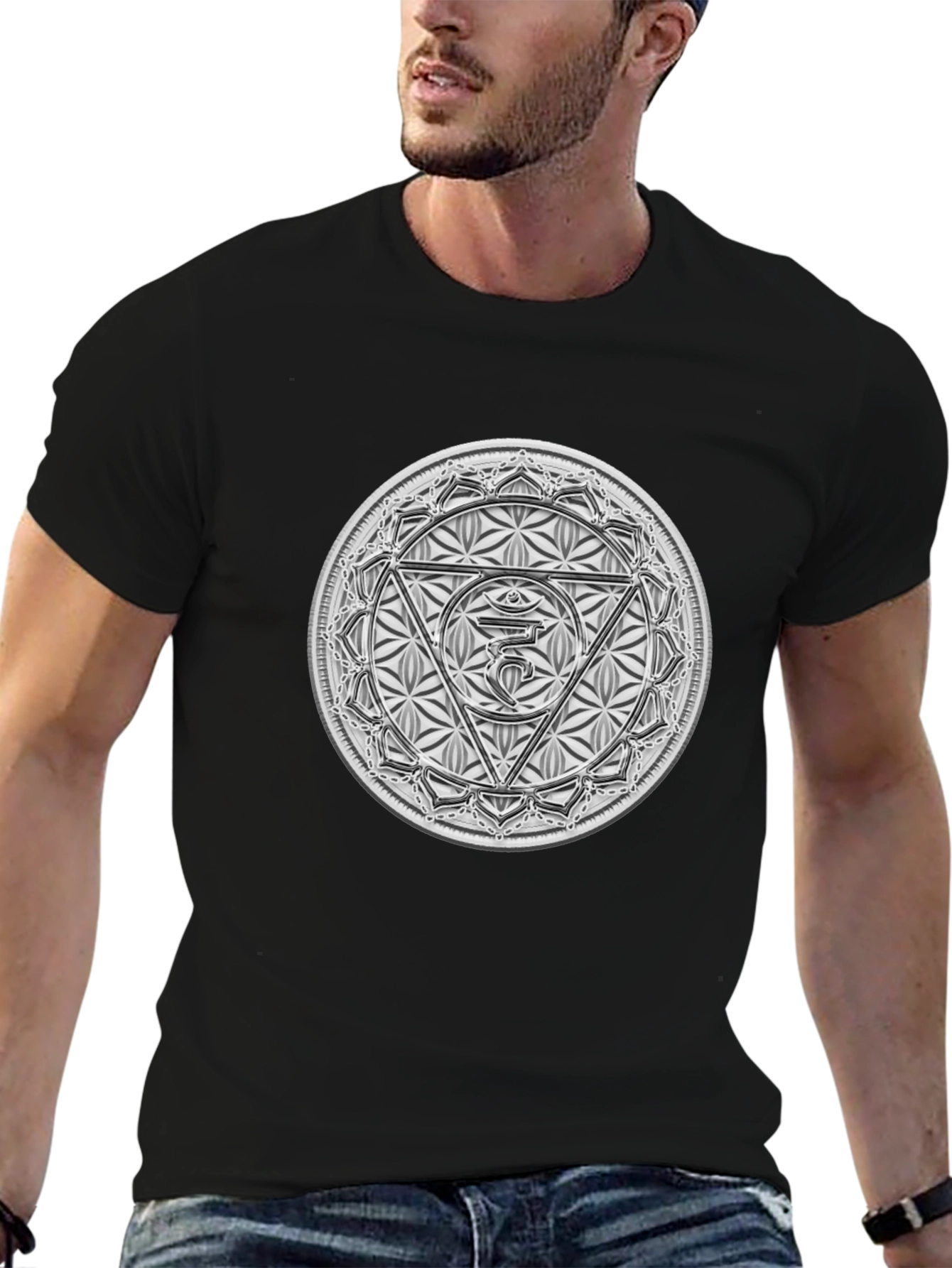 Camiseta Negra con Diseño Chakra Ajna