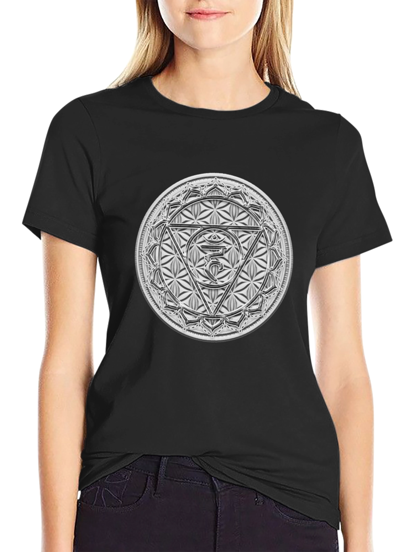 Camiseta Negra con Diseño Chakra Ajna