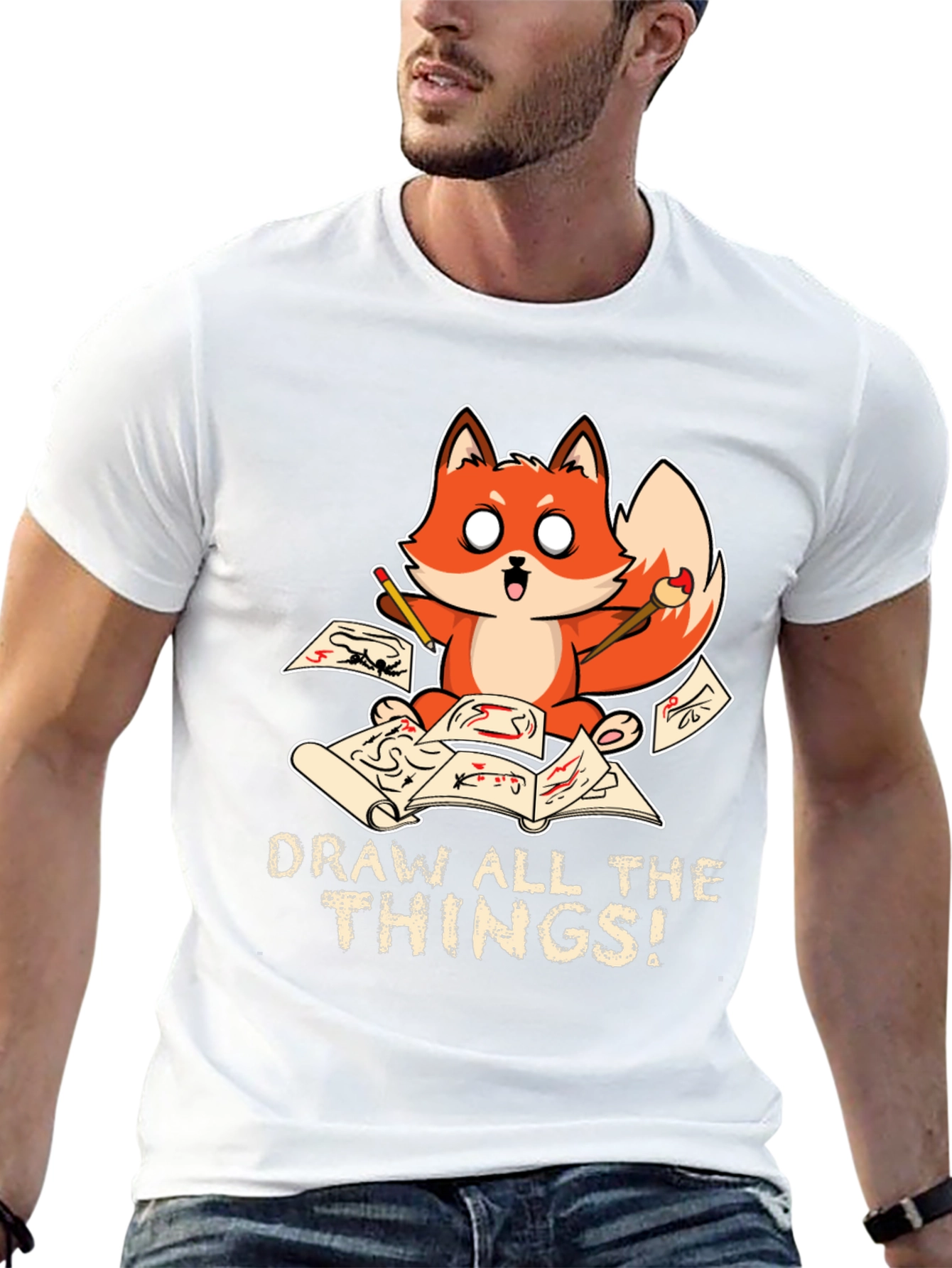 Camiseta Negra con Dibujo de Zorro Artista