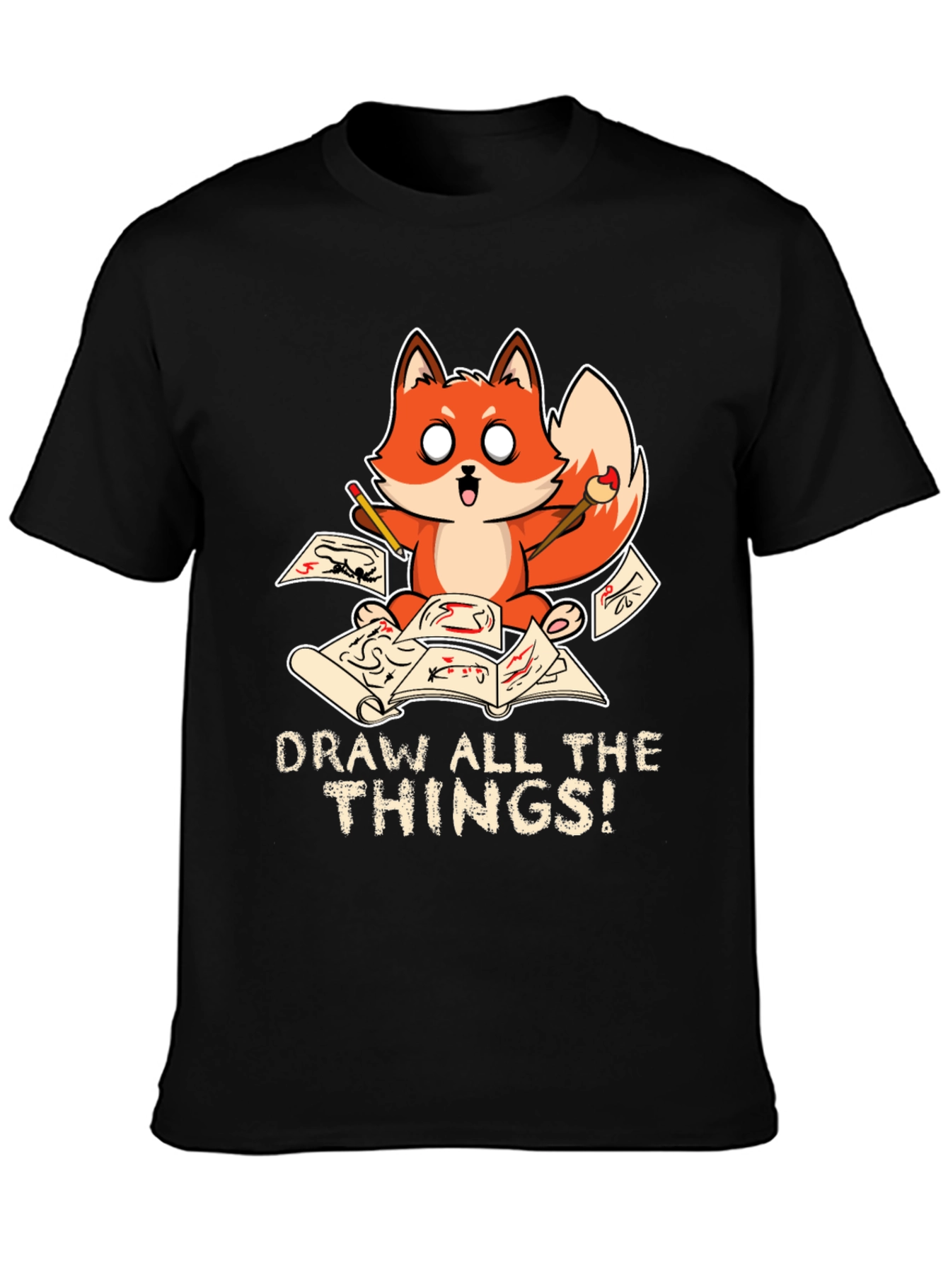 Camiseta Negra con Dibujo de Zorro Artista