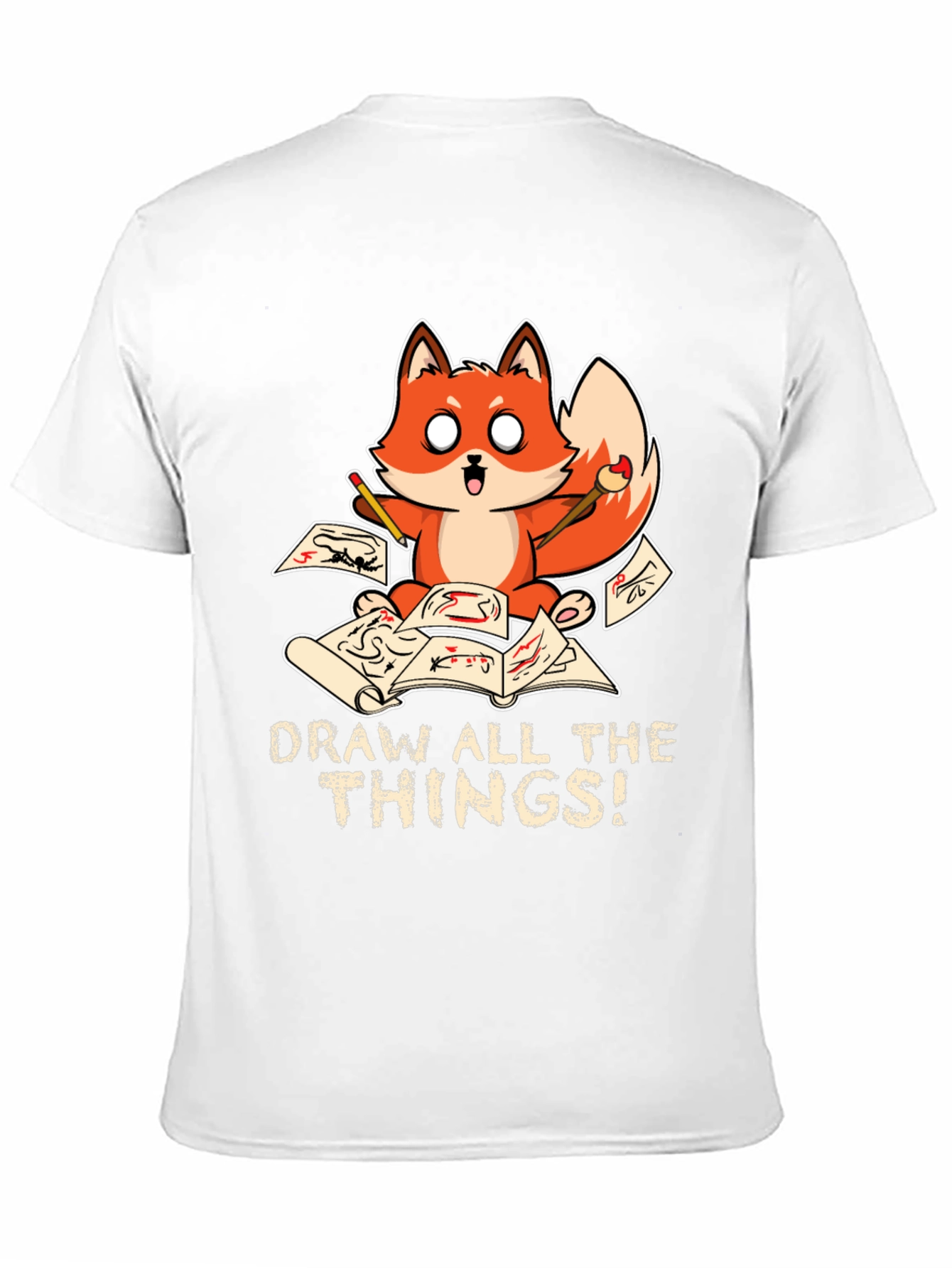 Camiseta Negra con Dibujo de Zorro Artista