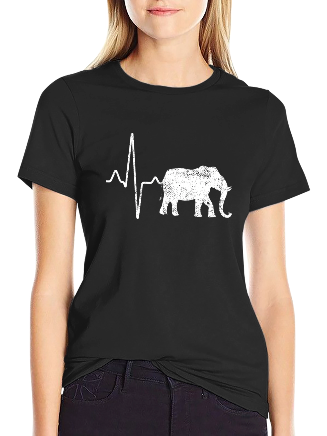 Camiseta Negra con Diseño de Elefante y Latido