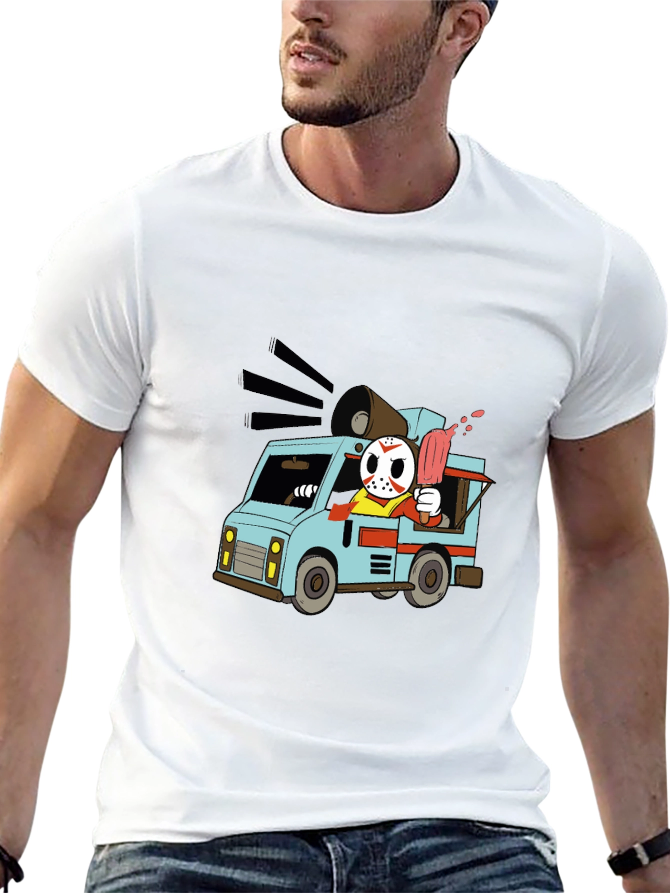 Camiseta Negra con Diseño de Camioneta de Helados
