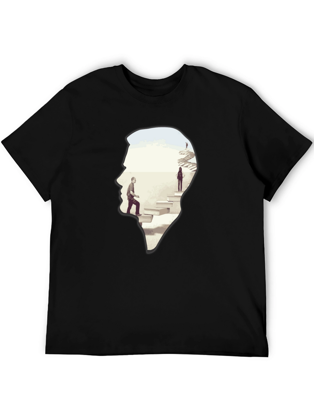 Camiseta Negra con Diseño Abstracto de Escaleras