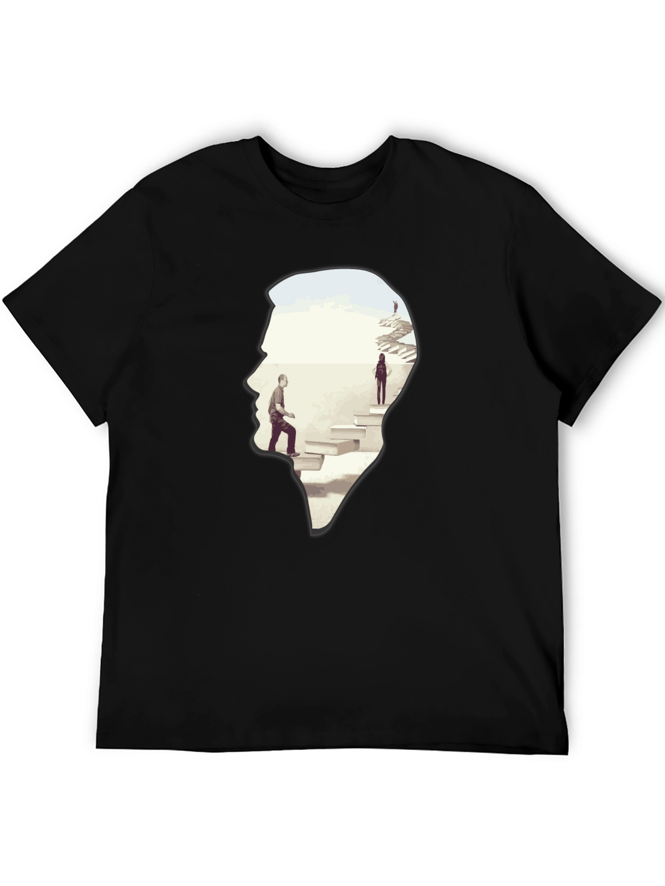 Camiseta Negra con Diseño Abstracto de Escaleras