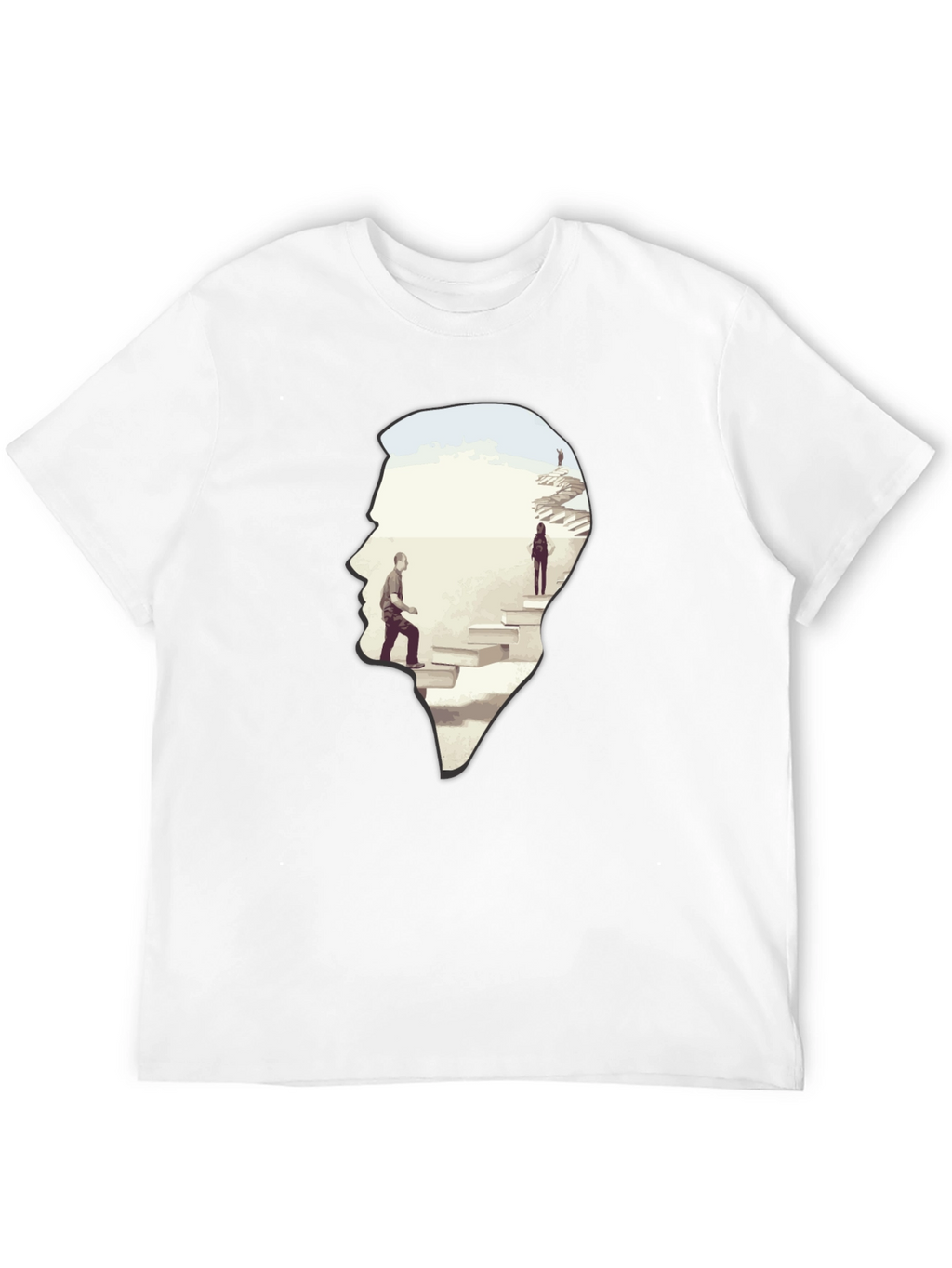 Camiseta Negra con Diseño Abstracto de Escaleras