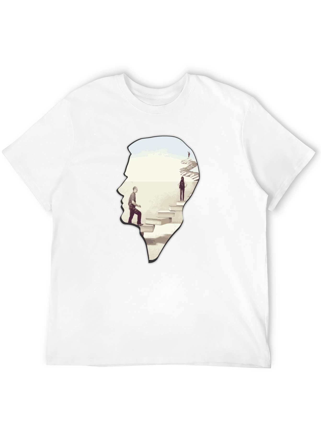 Camiseta Negra con Diseño Abstracto de Escaleras