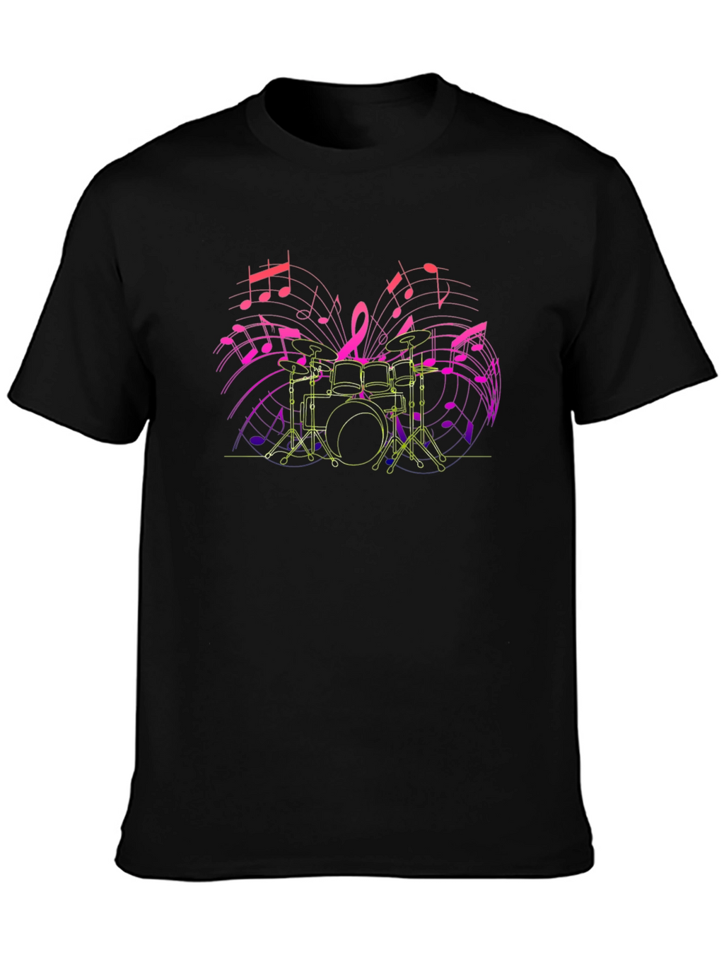 Camiseta Negra con Diseño de Batería Musical