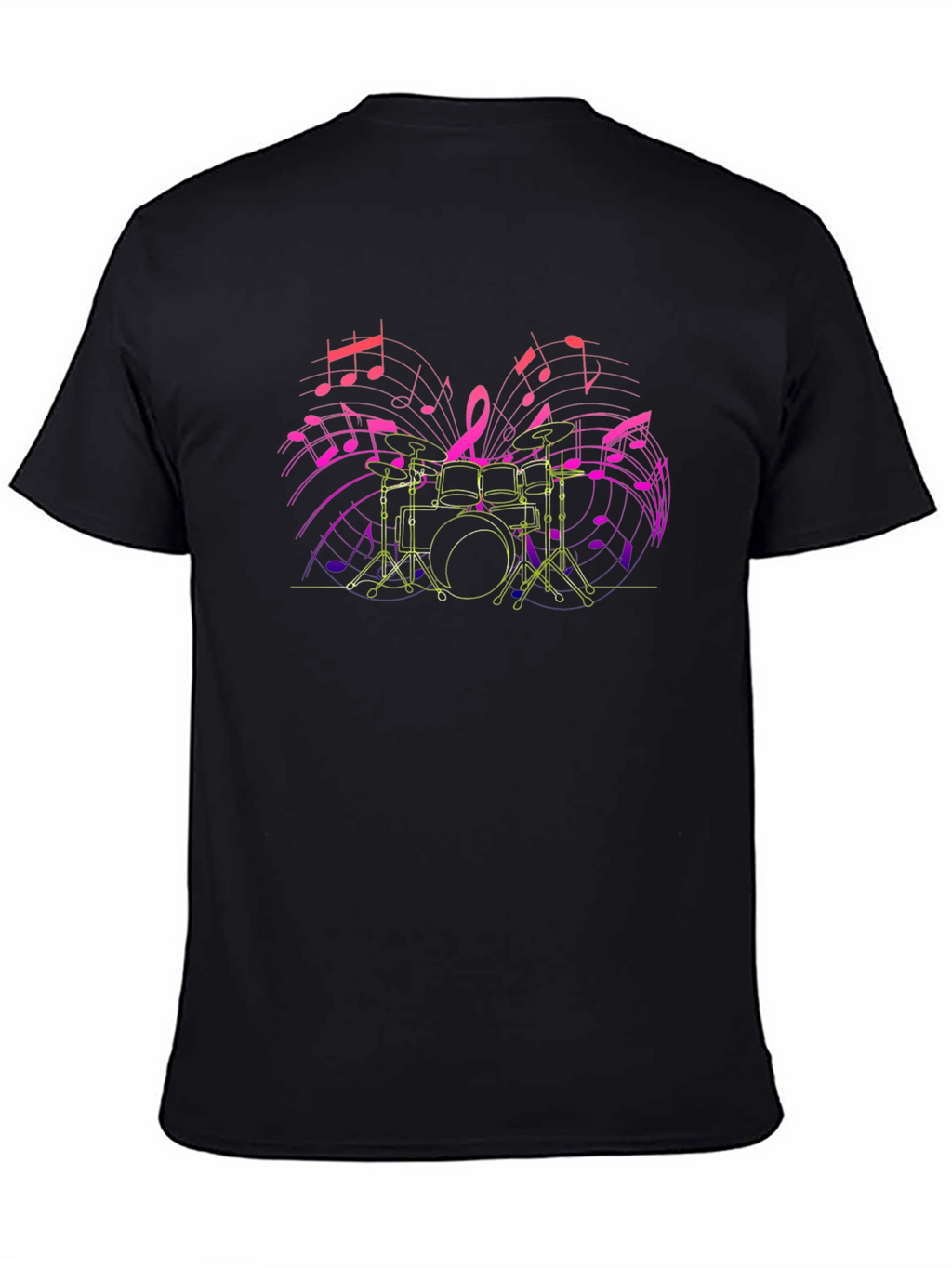 Camiseta Negra con Diseño de Batería Musical
