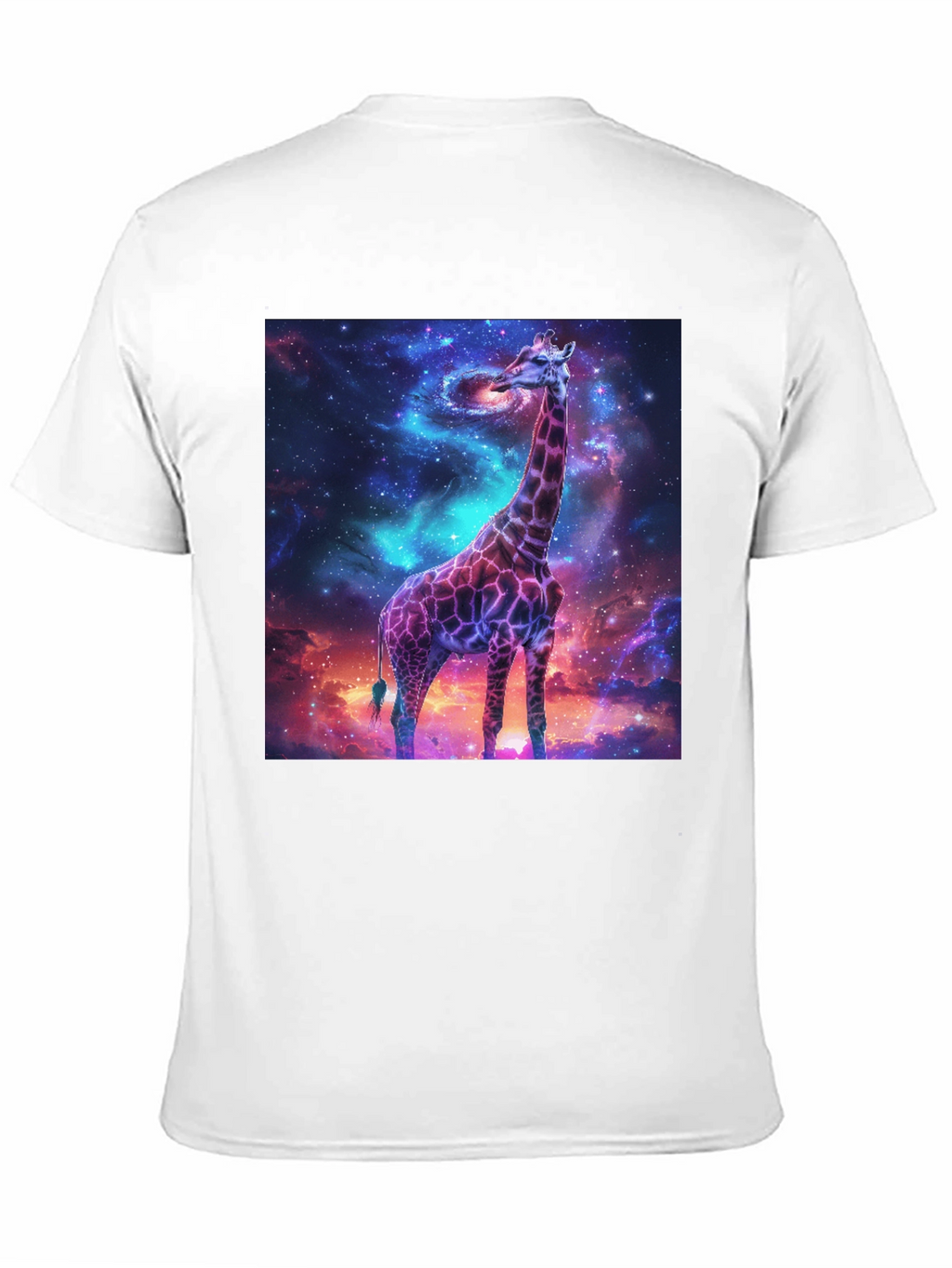 Camiseta Negra con Diseño de Jirafa Cósmica