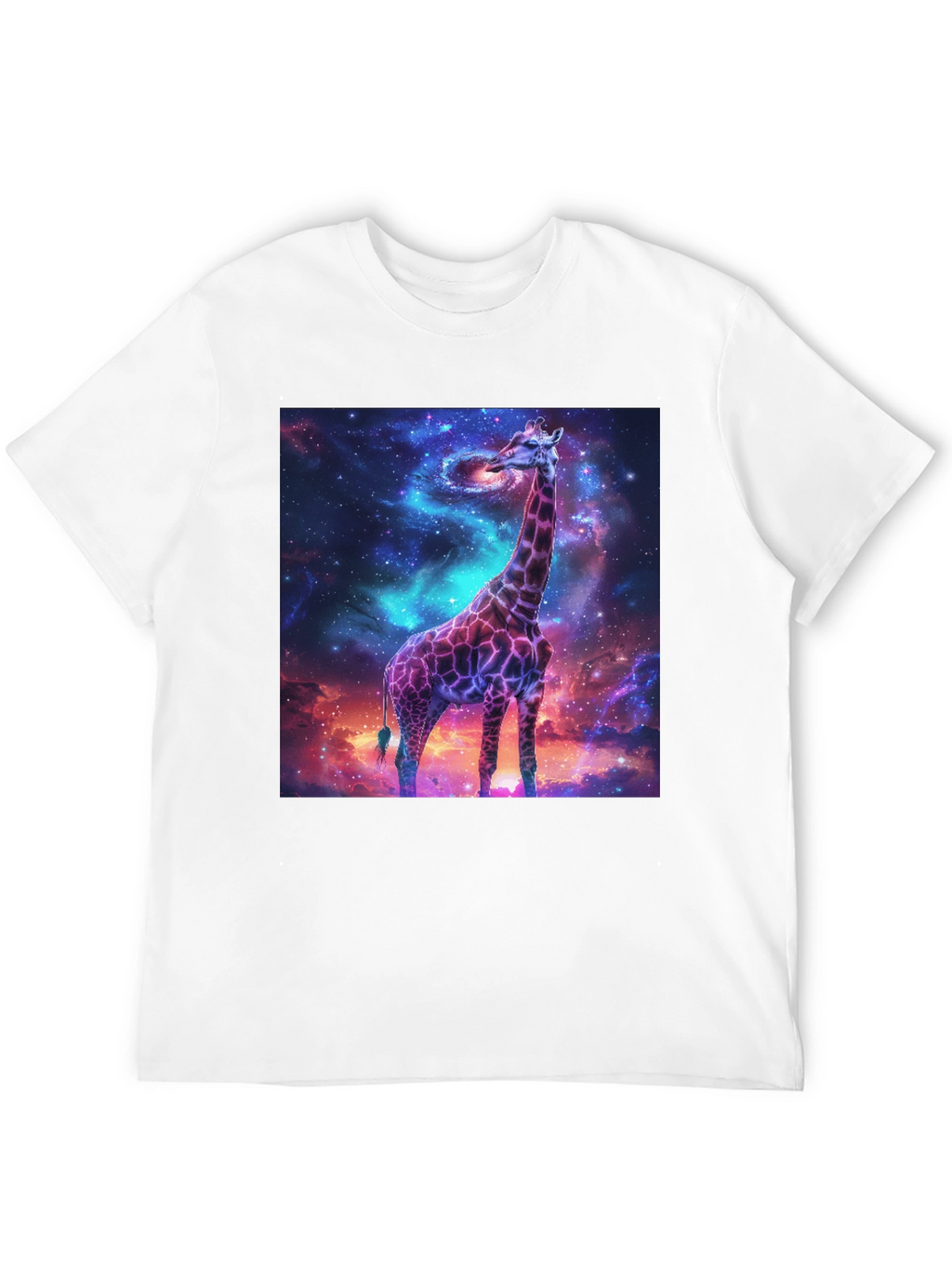 Camiseta Negra con Diseño de Jirafa Cósmica