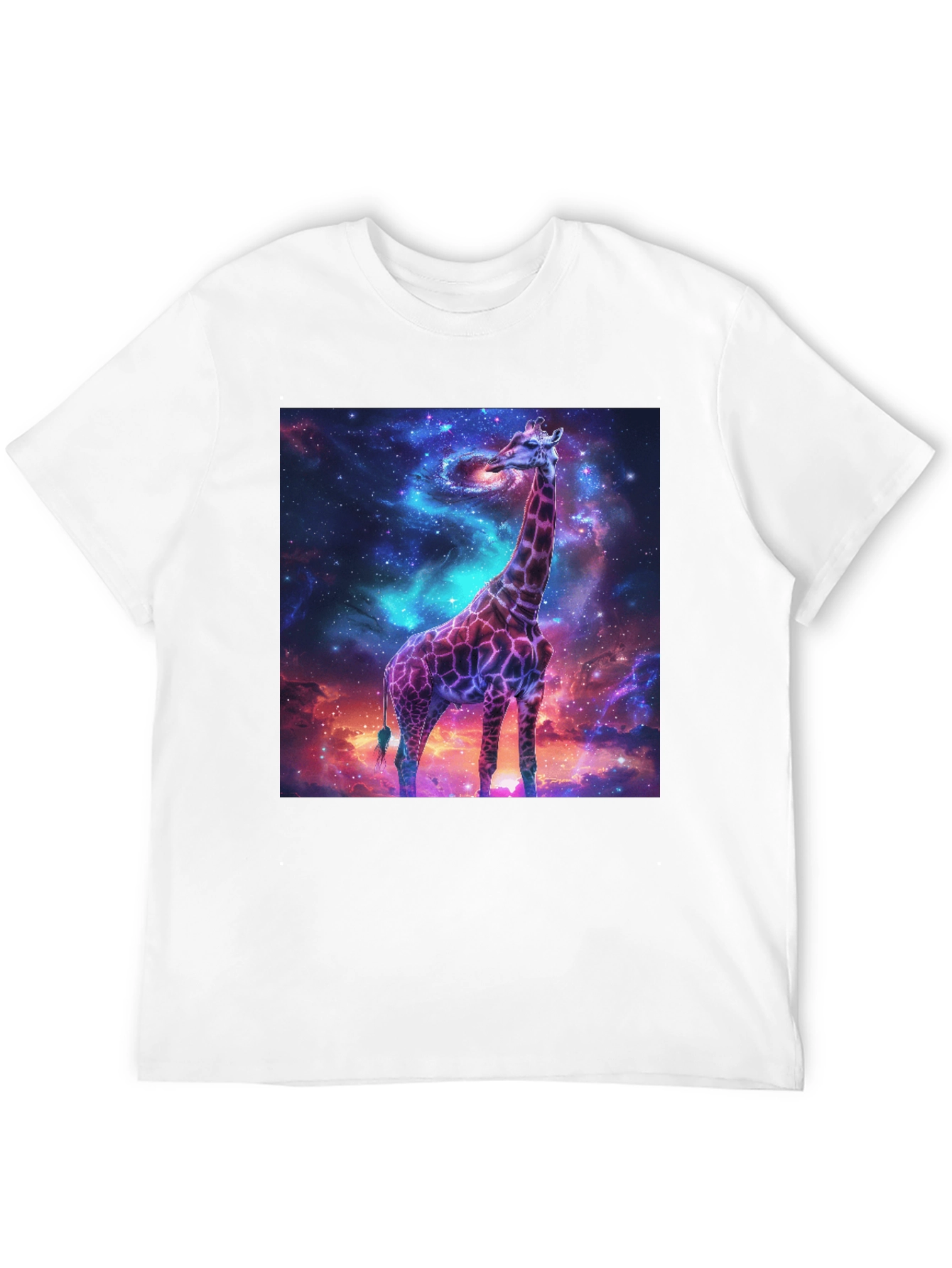 Camiseta Negra con Diseño de Jirafa Cósmica