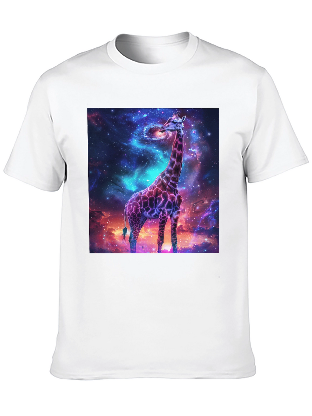 Camiseta Negra con Diseño de Jirafa Cósmica