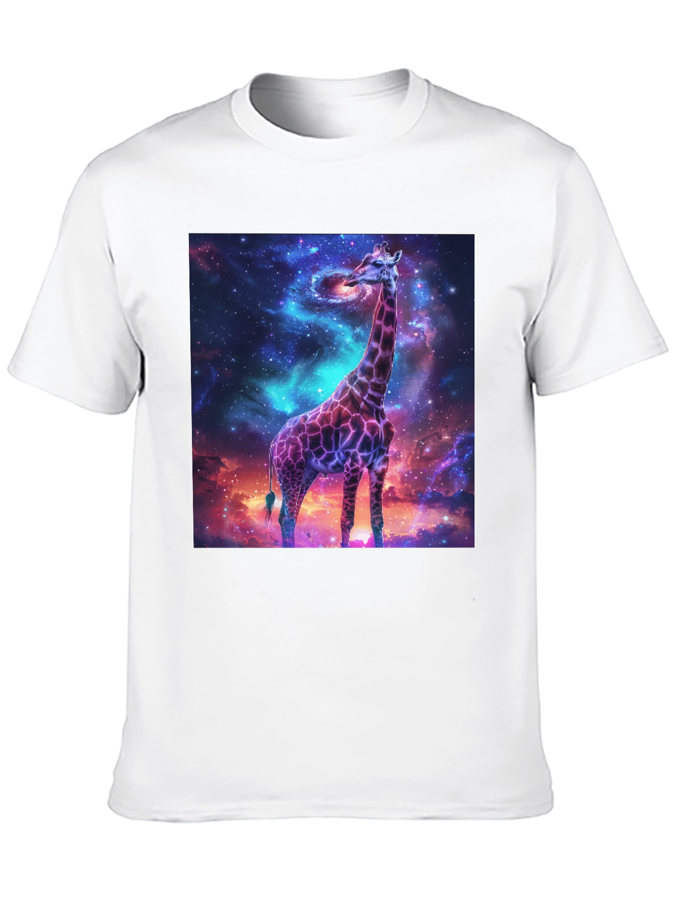 Camiseta Negra con Diseño de Jirafa Cósmica