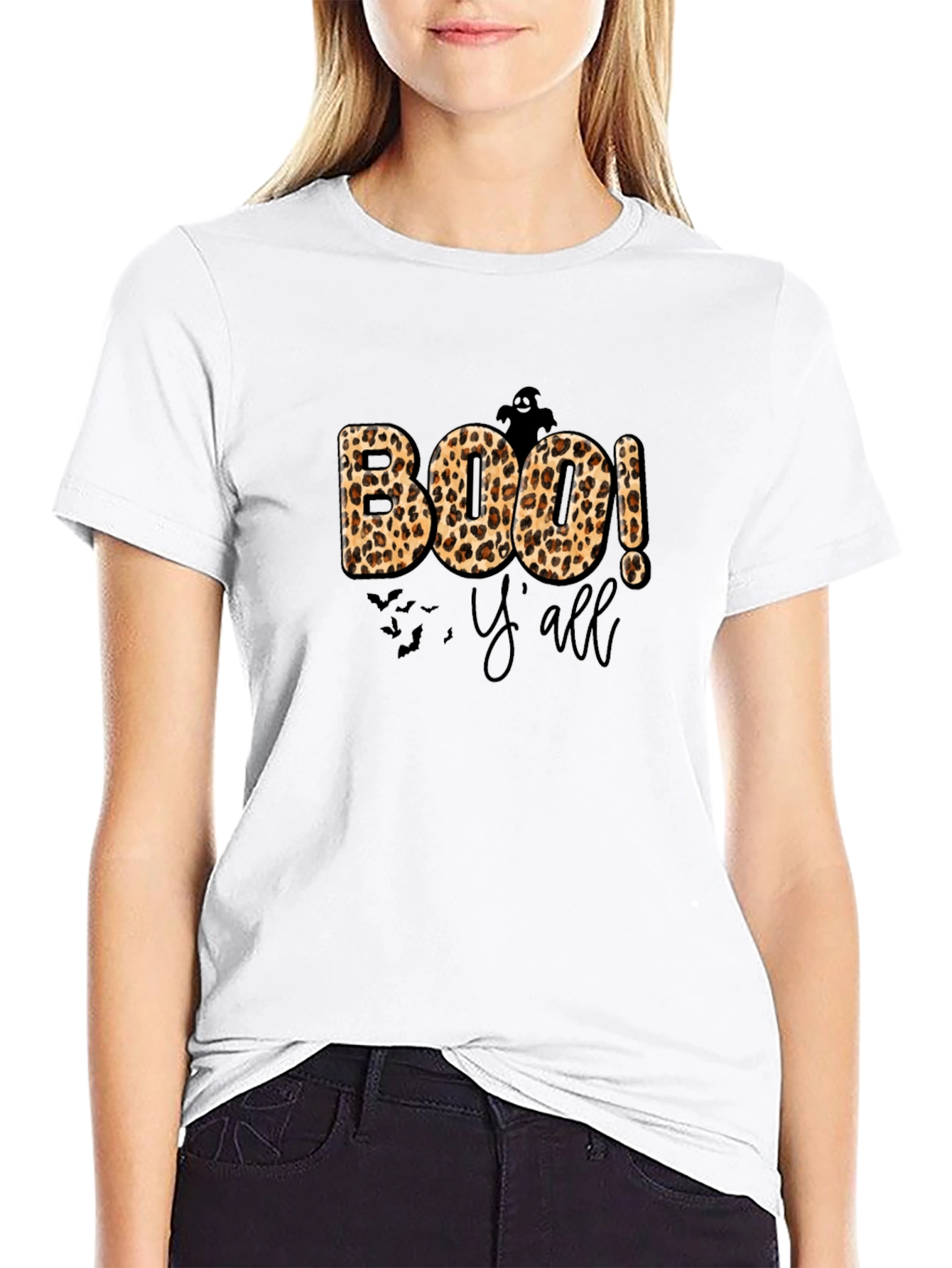 Camiseta Boo! Yall Halloween Leopardo