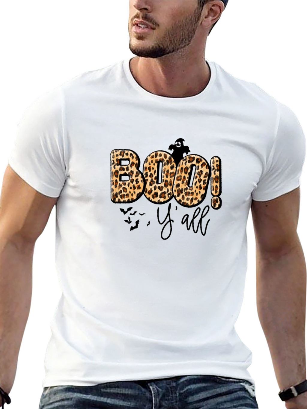Camiseta Boo! Yall Halloween Leopardo