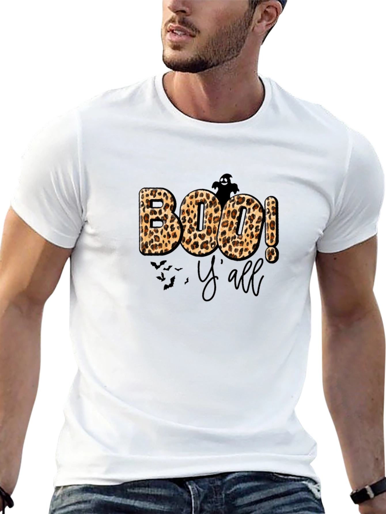 Camiseta Boo! Yall Halloween Leopardo