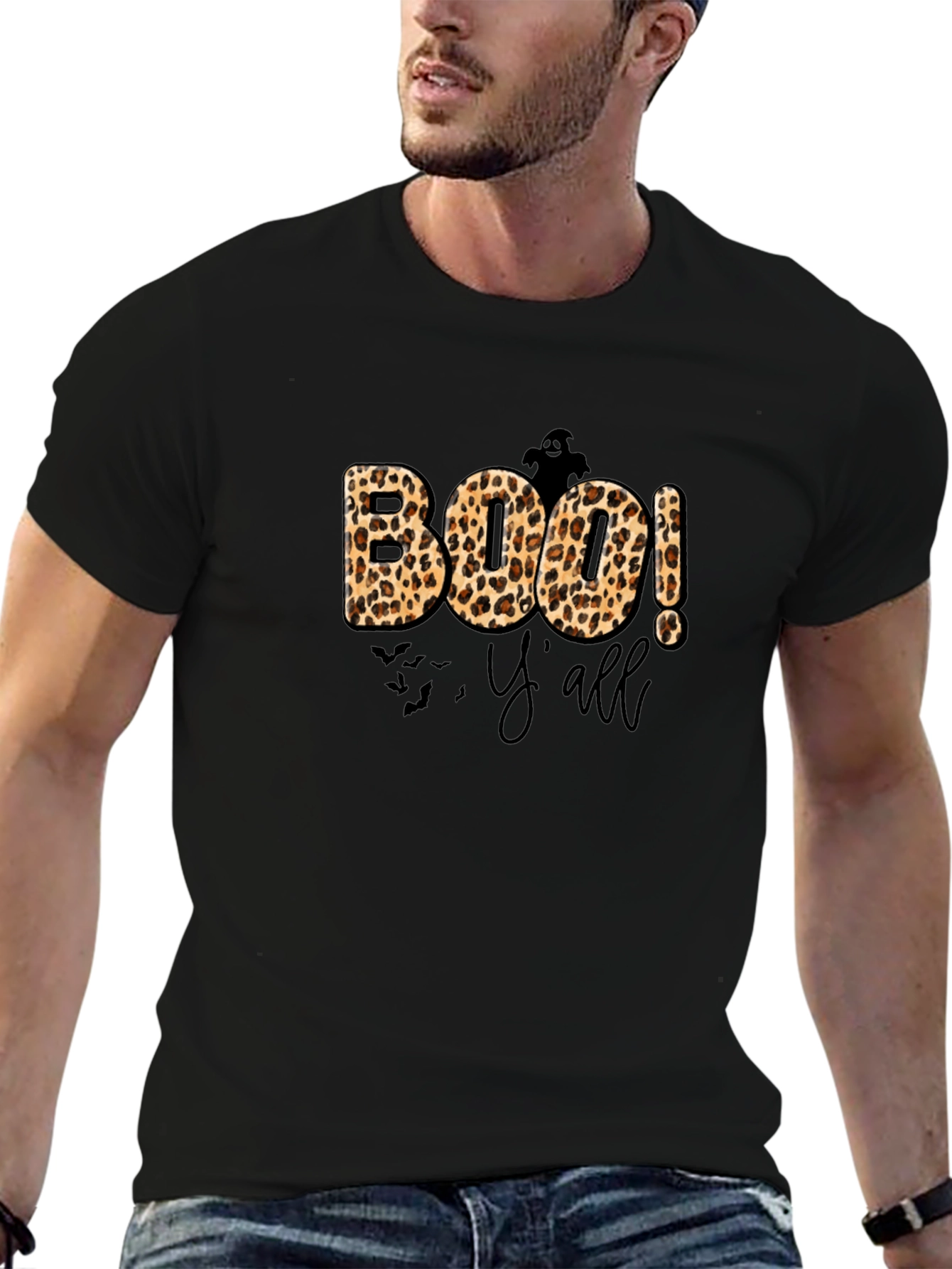 Camiseta Boo! Yall Halloween Leopardo