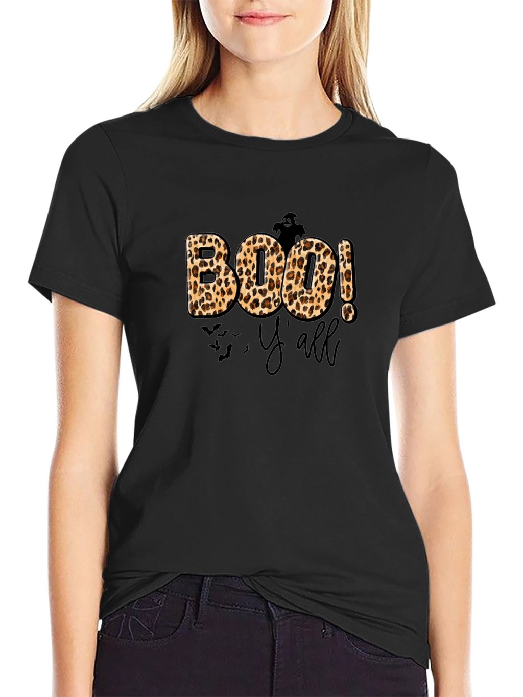Camiseta Boo! Yall Halloween Leopardo