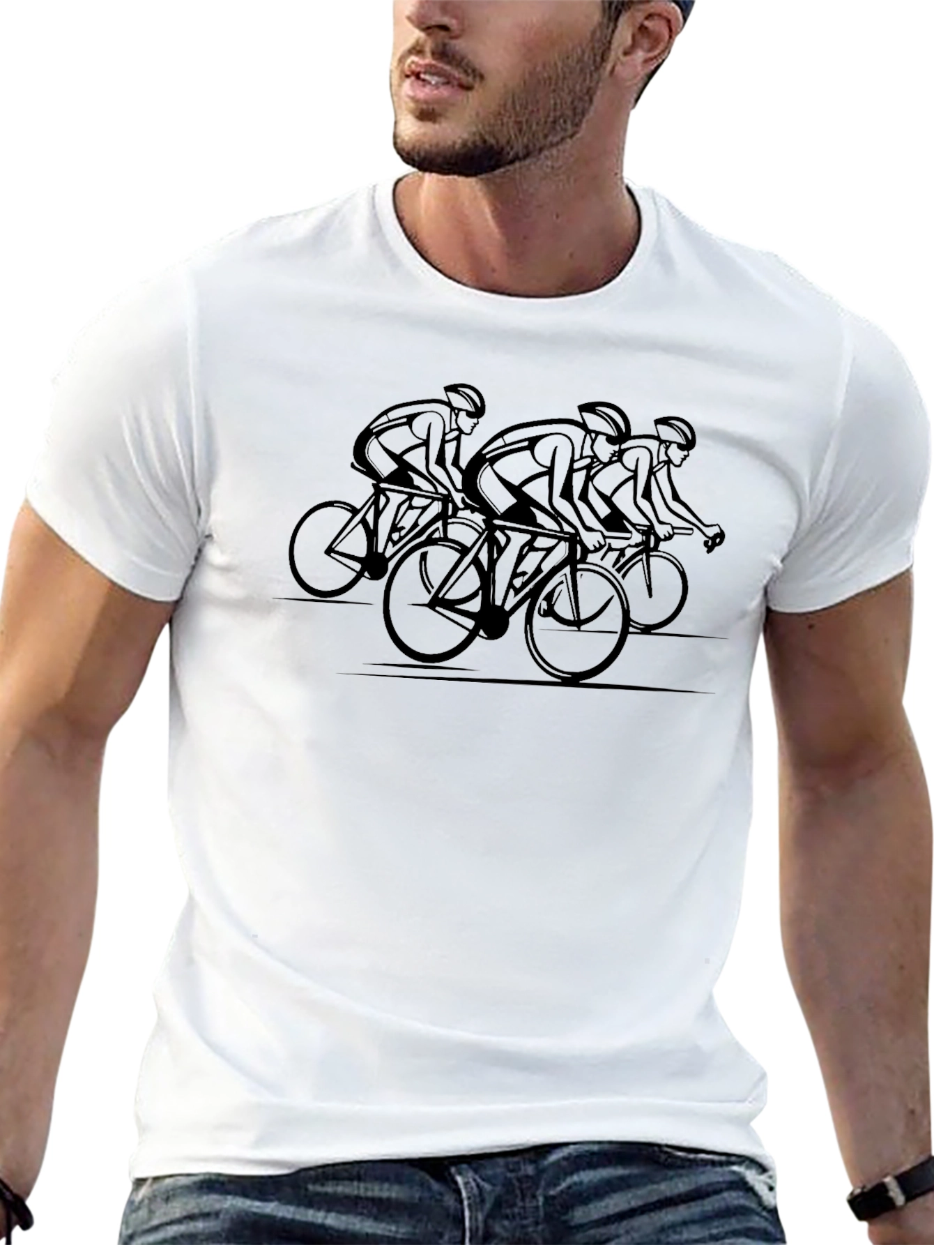 Camiseta Negra Ciclistas Diseño Gráfico