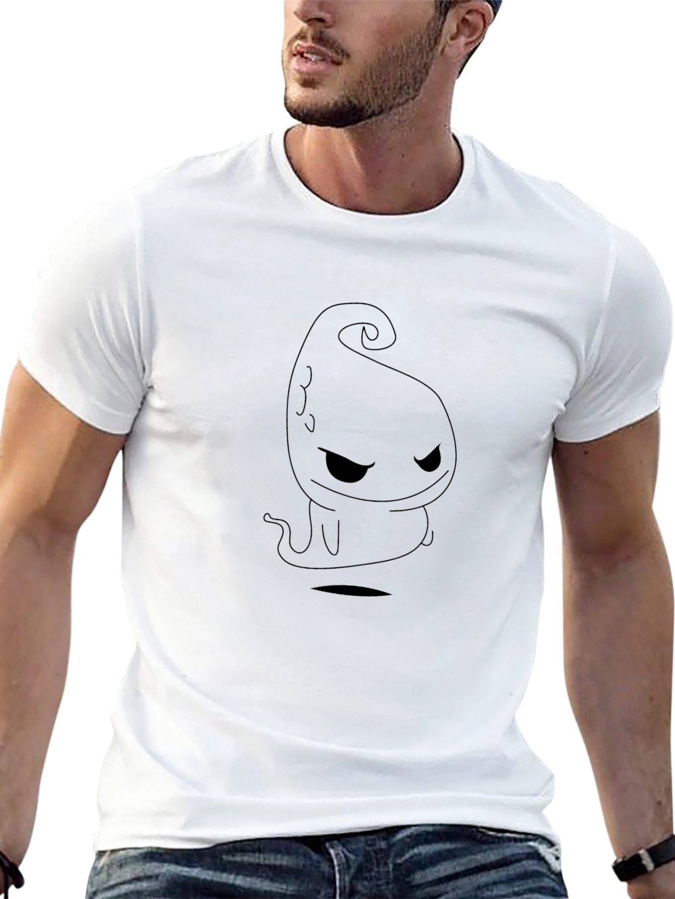 Camiseta Negra con Diseño de Fantasma Minimalista