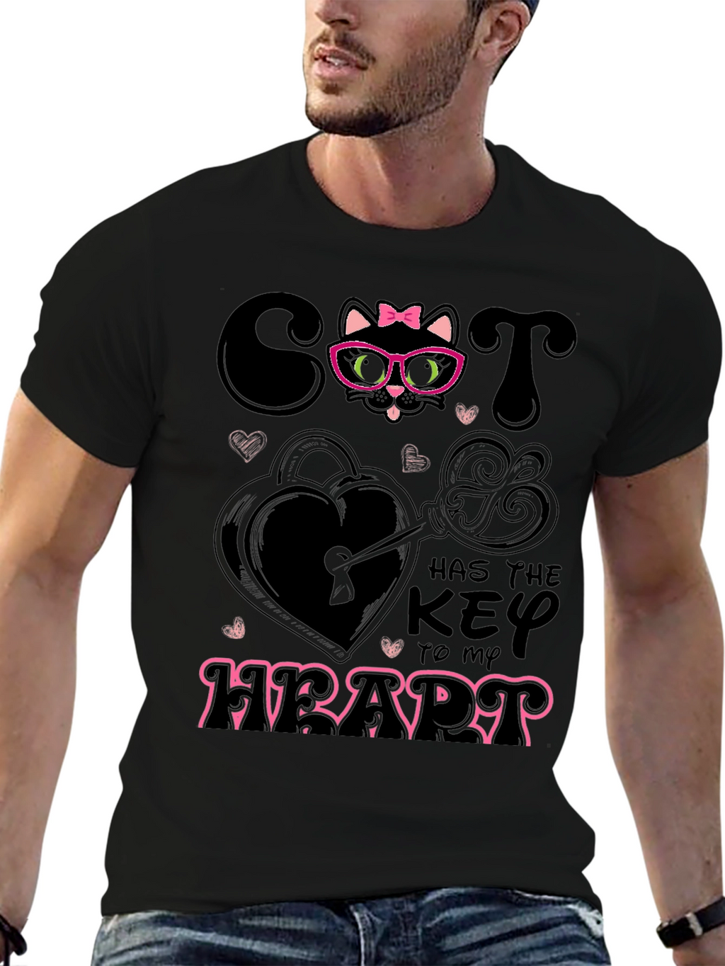 Camiseta Negra Cat Key to My Heart