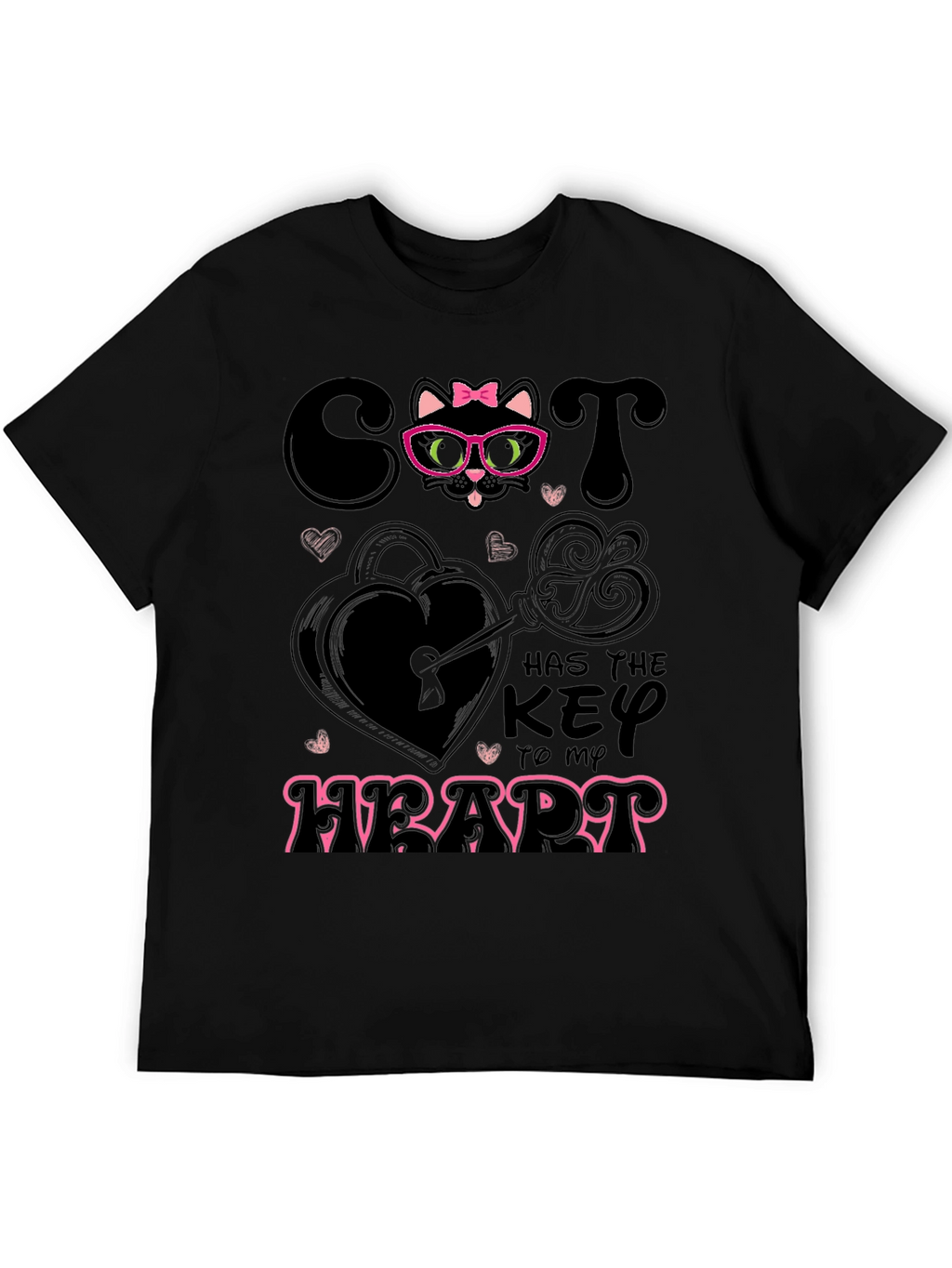 Camiseta Negra Cat Key to My Heart