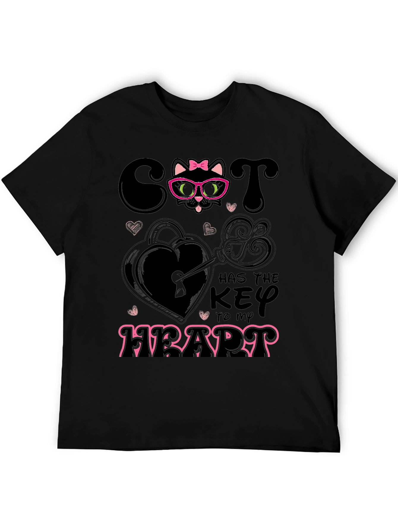 Camiseta Negra Cat Key to My Heart
