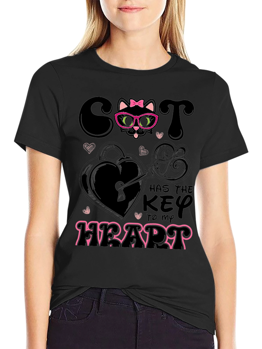 Camiseta Negra Cat Key to My Heart